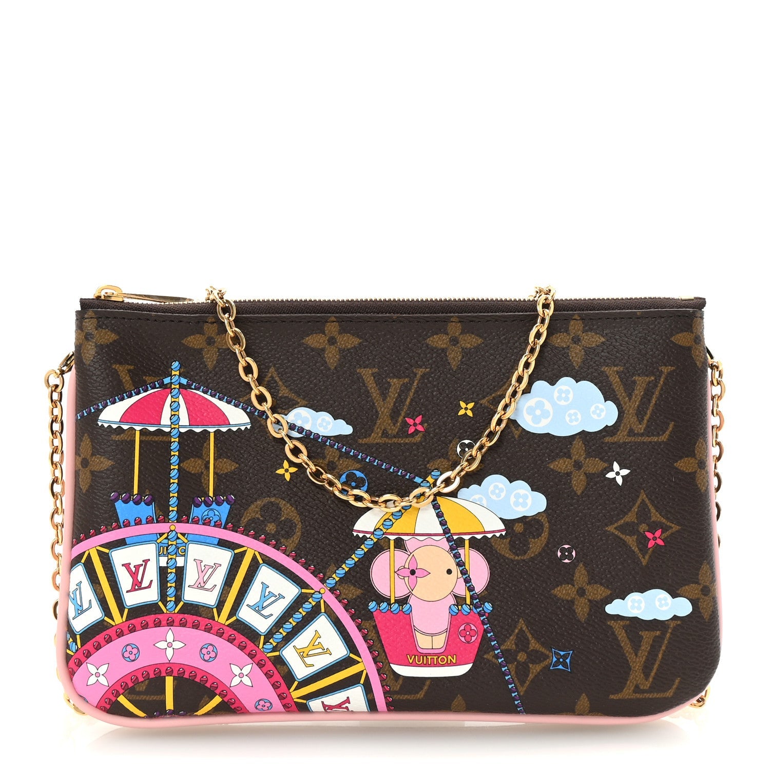 Monogram 2020 Christmas Animation Big Wheel Double Zip Pochette Rose Ballerine