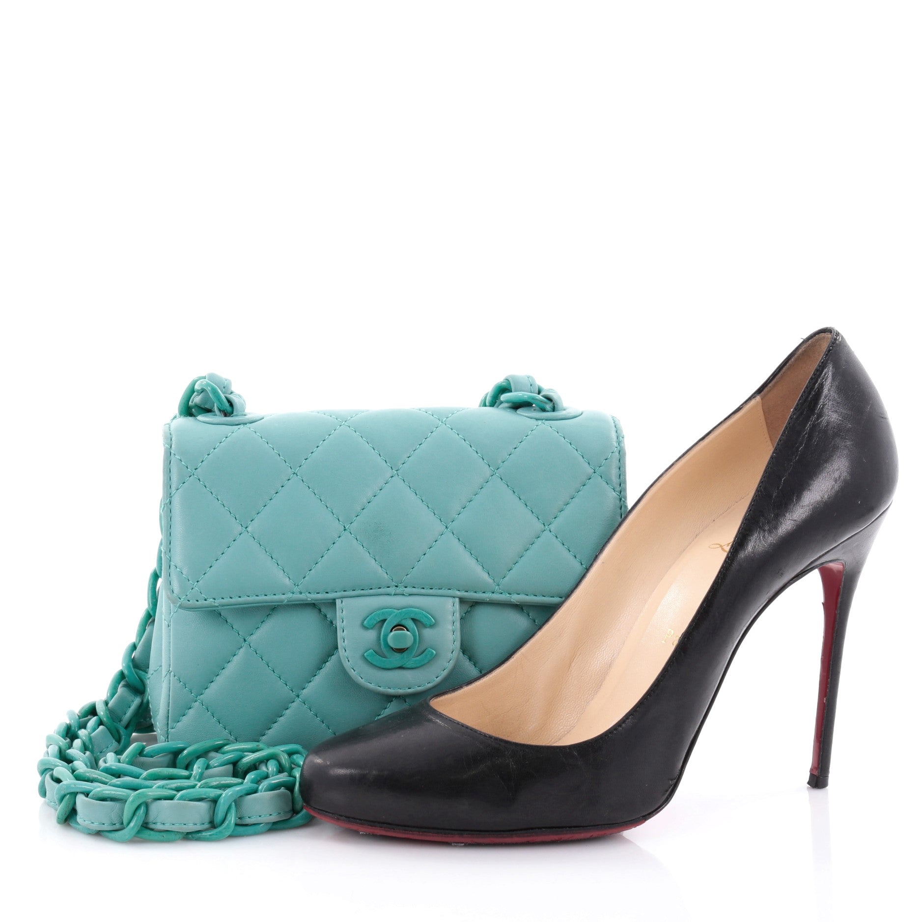 Square Resin Chain Flap Bag Quilted Lambskin Mini