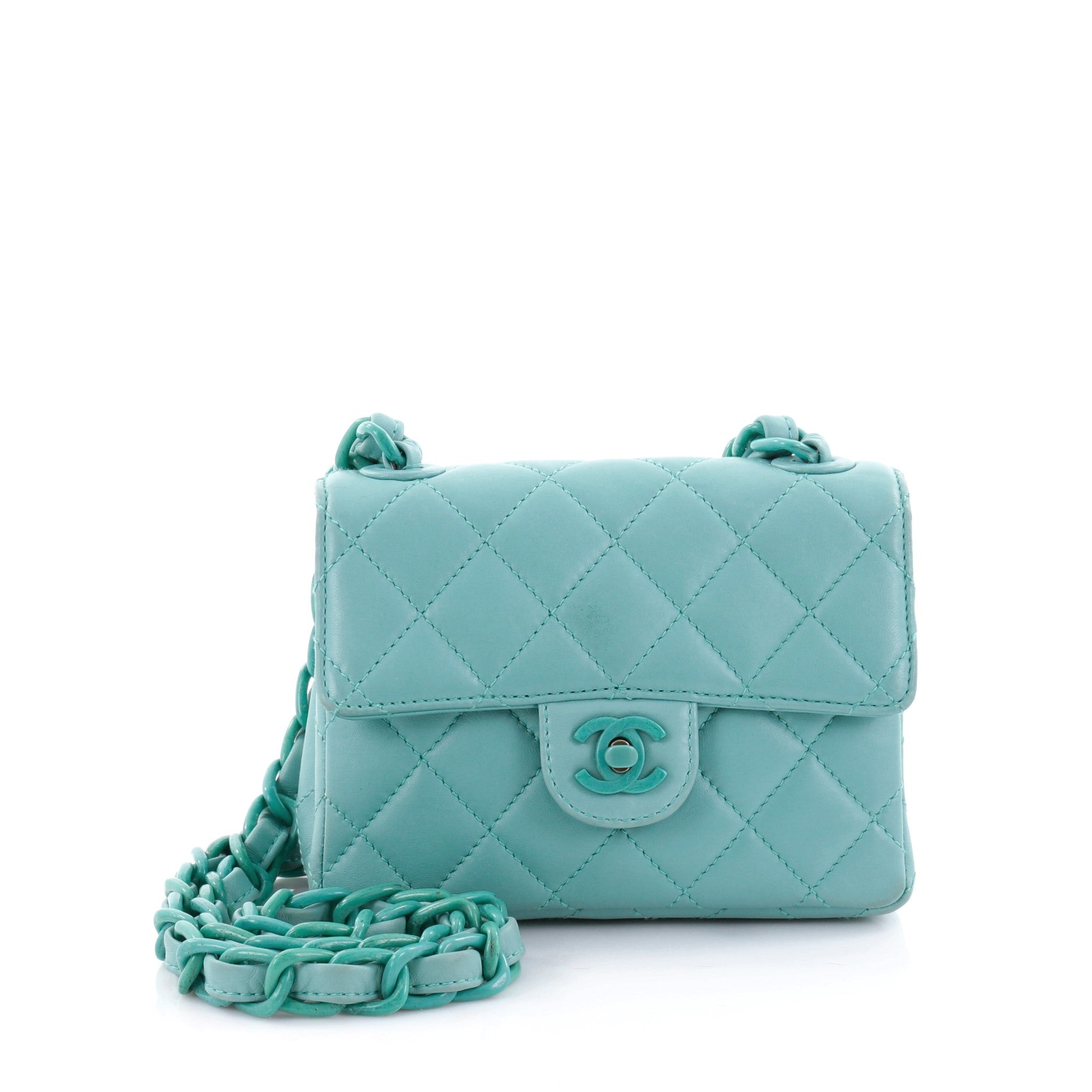 Square Resin Chain Flap Bag Quilted Lambskin Mini