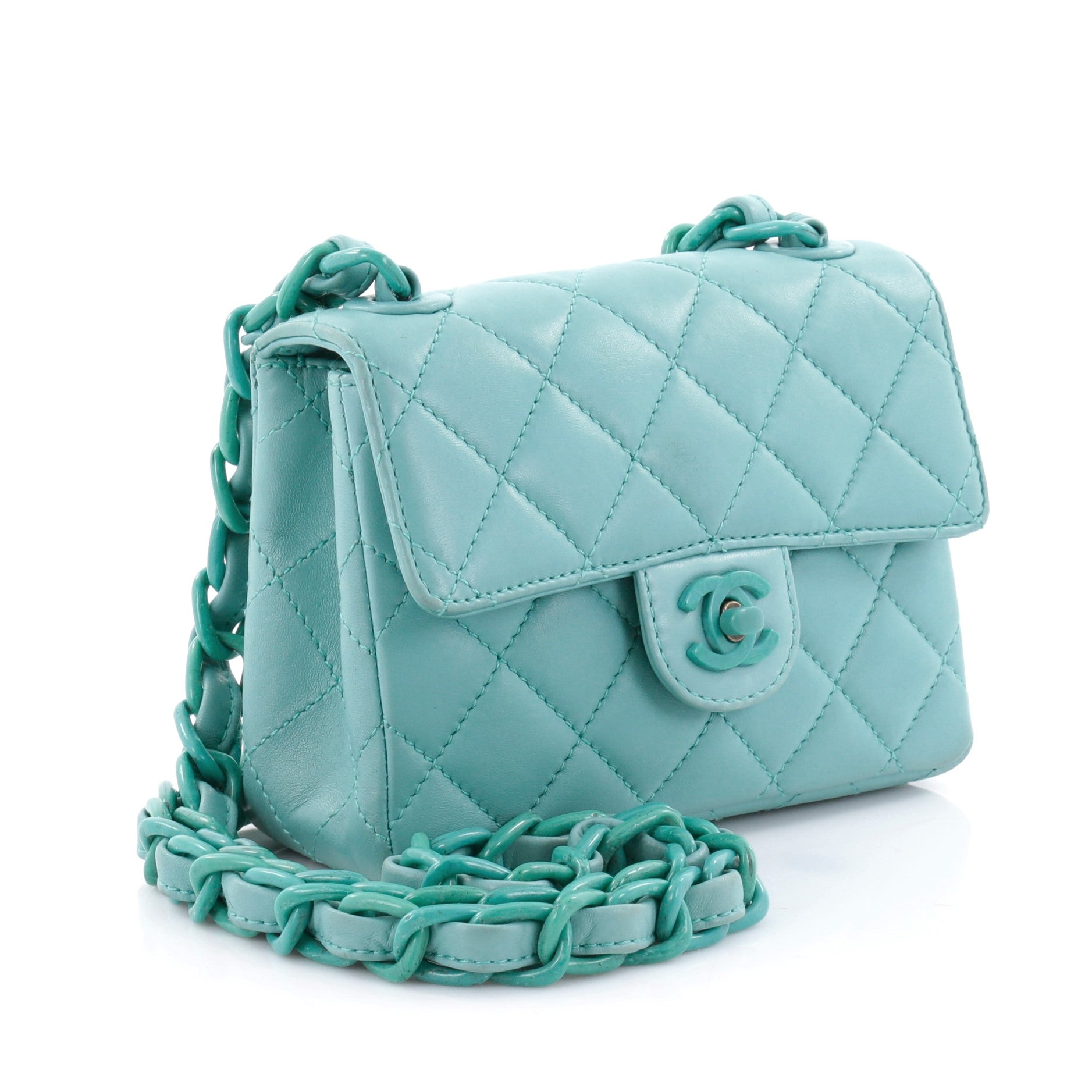 Square Resin Chain Flap Bag Quilted Lambskin Mini