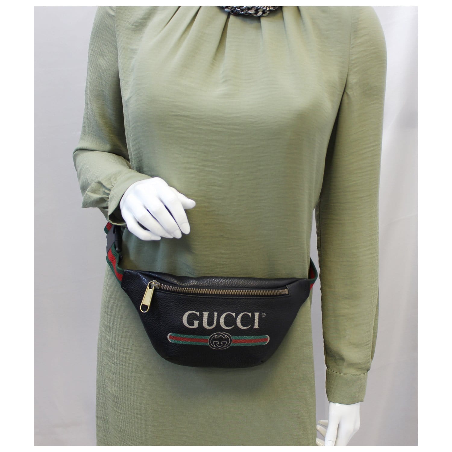 GUCCI Print Leather Black Belt Waist Bum Bag Medium 530412