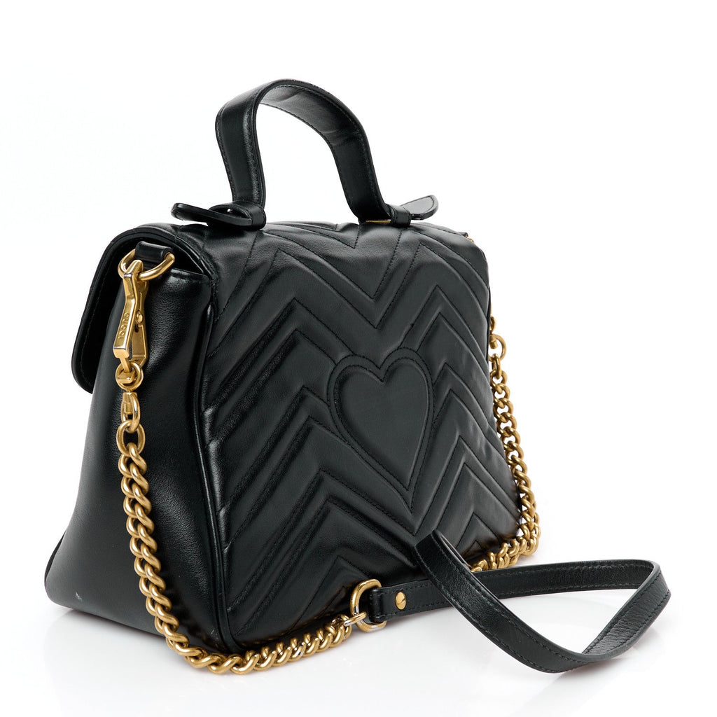 Calfskin Matelasse Small GG Marmont Top Handle Shoulder Bag Black