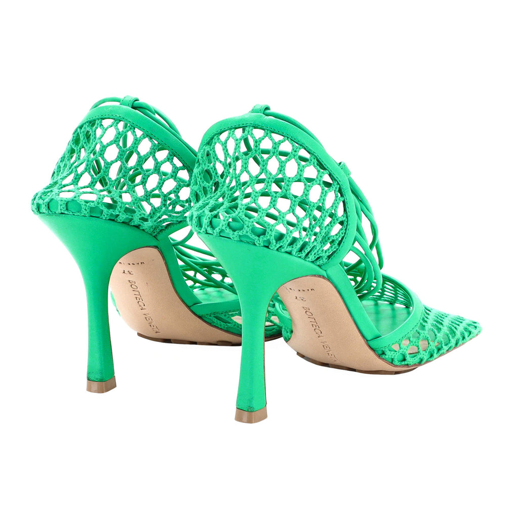 Women's Stretch Ankle Tie Heeled Sandals Mesh with Leather