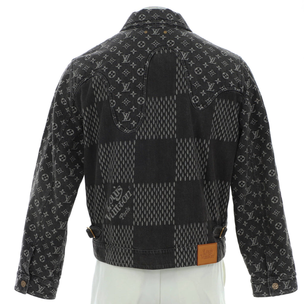 Men's Nigo Button Up Jacket Giant Damier Waves Monogram Denim