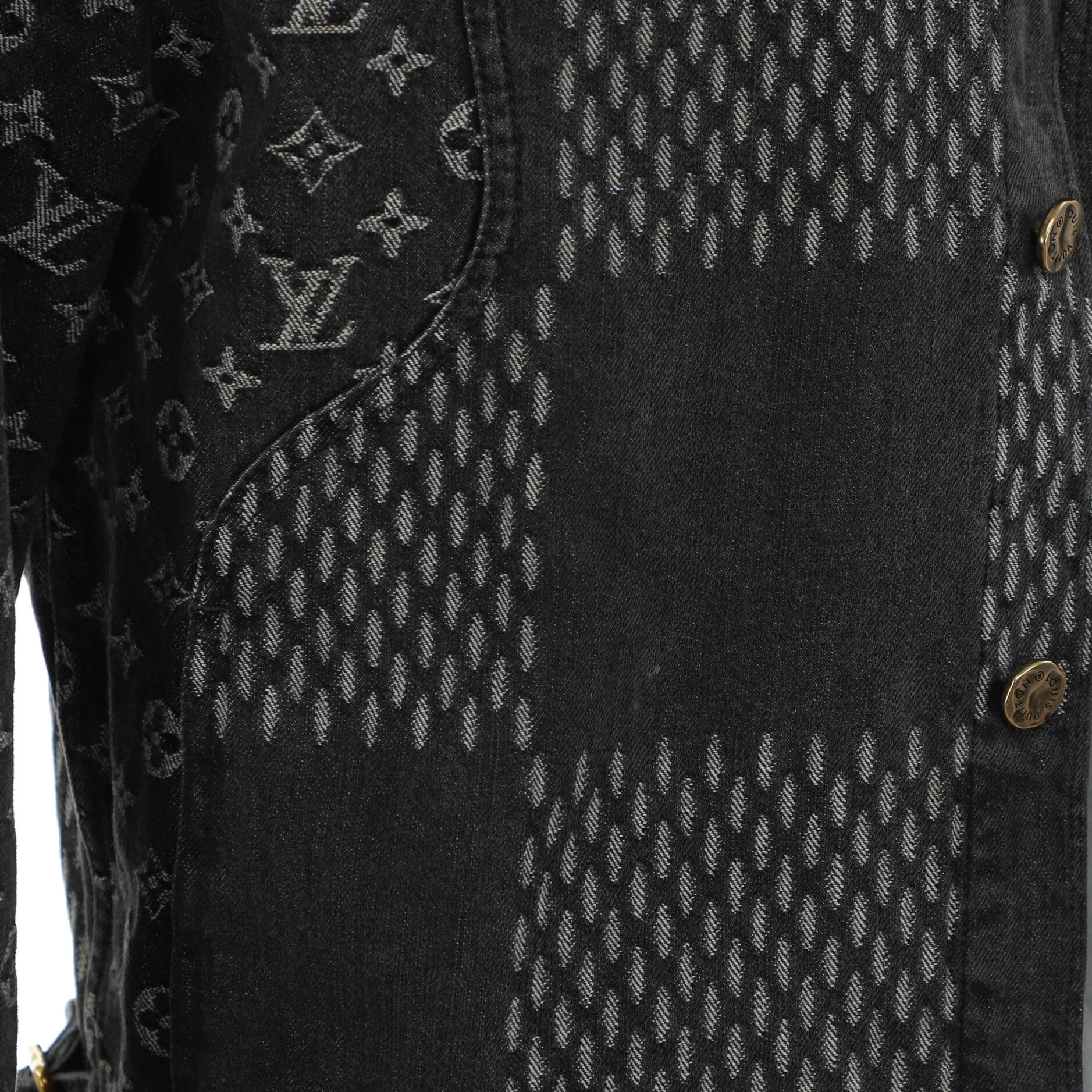 Men's Nigo Button Up Jacket Giant Damier Waves Monogram Denim