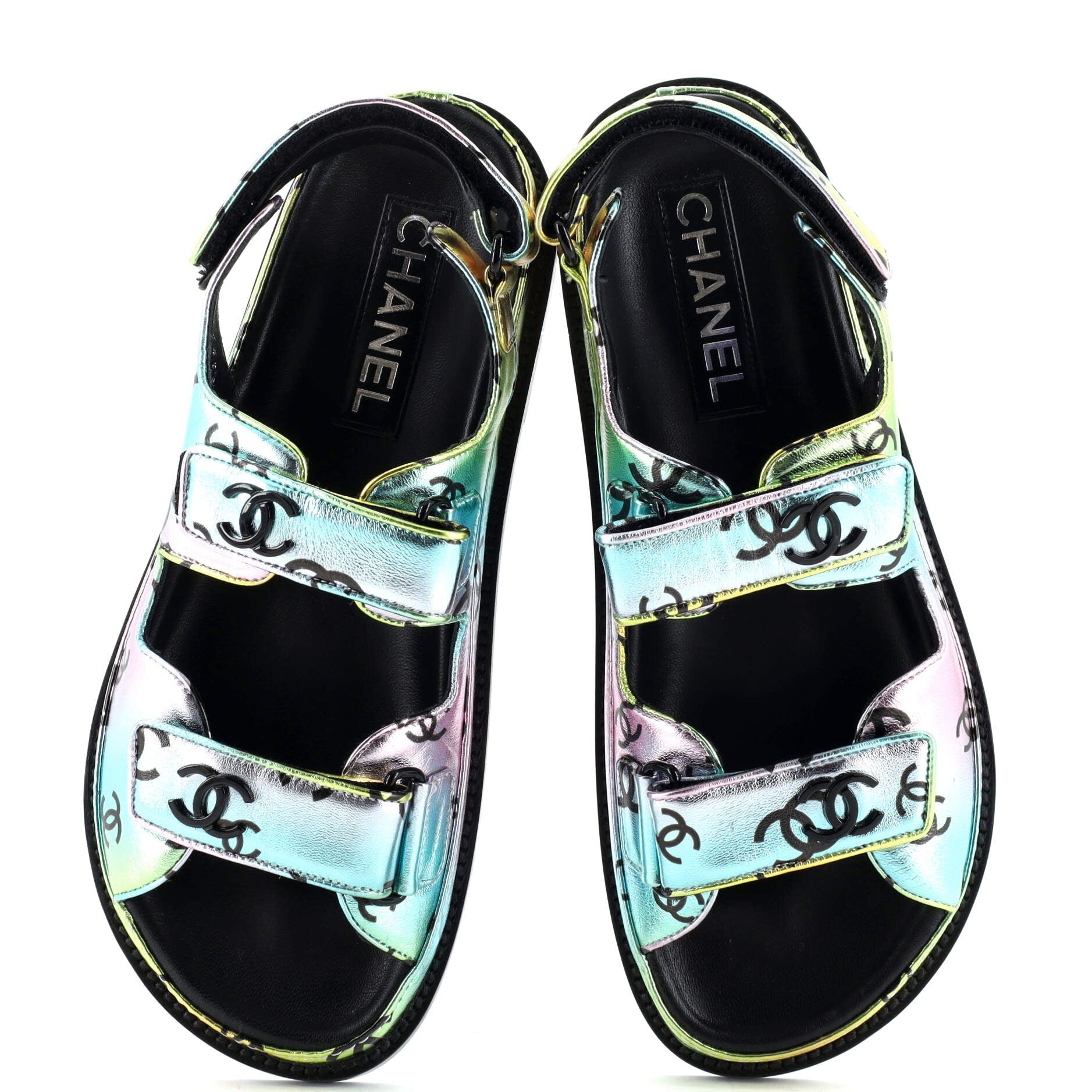 Women's Velcro Dad Sandals Printed Laminated Leather
