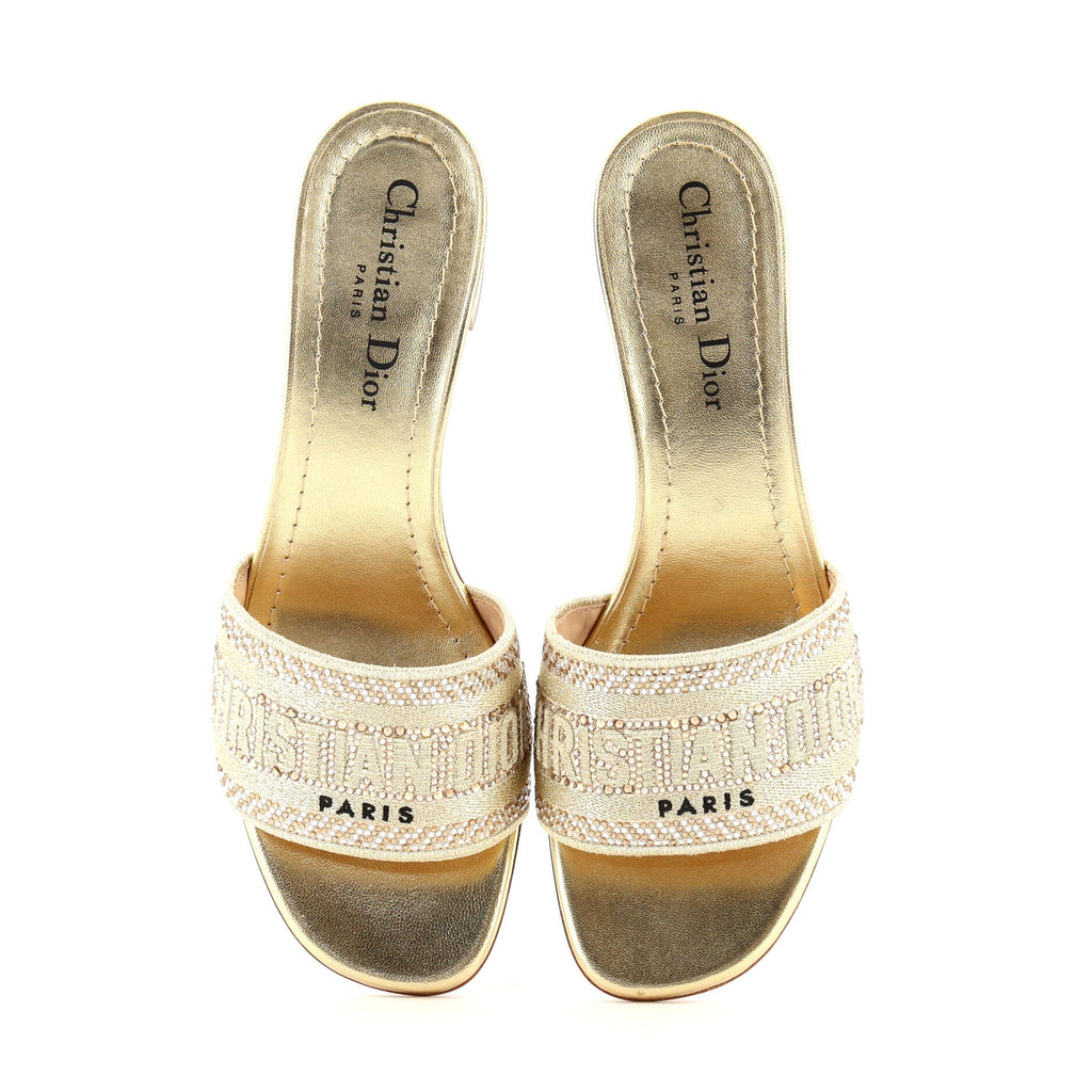 Women's Dway Block Heeled Sandals Crystal Embellished Embroidered Cotton