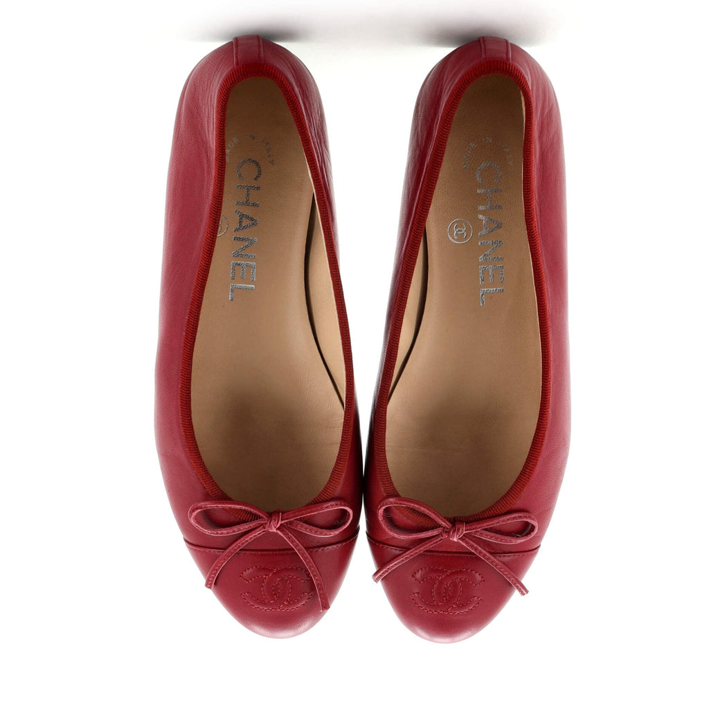Women's CC Cap Toe Bow Ballerina Flats Leather
