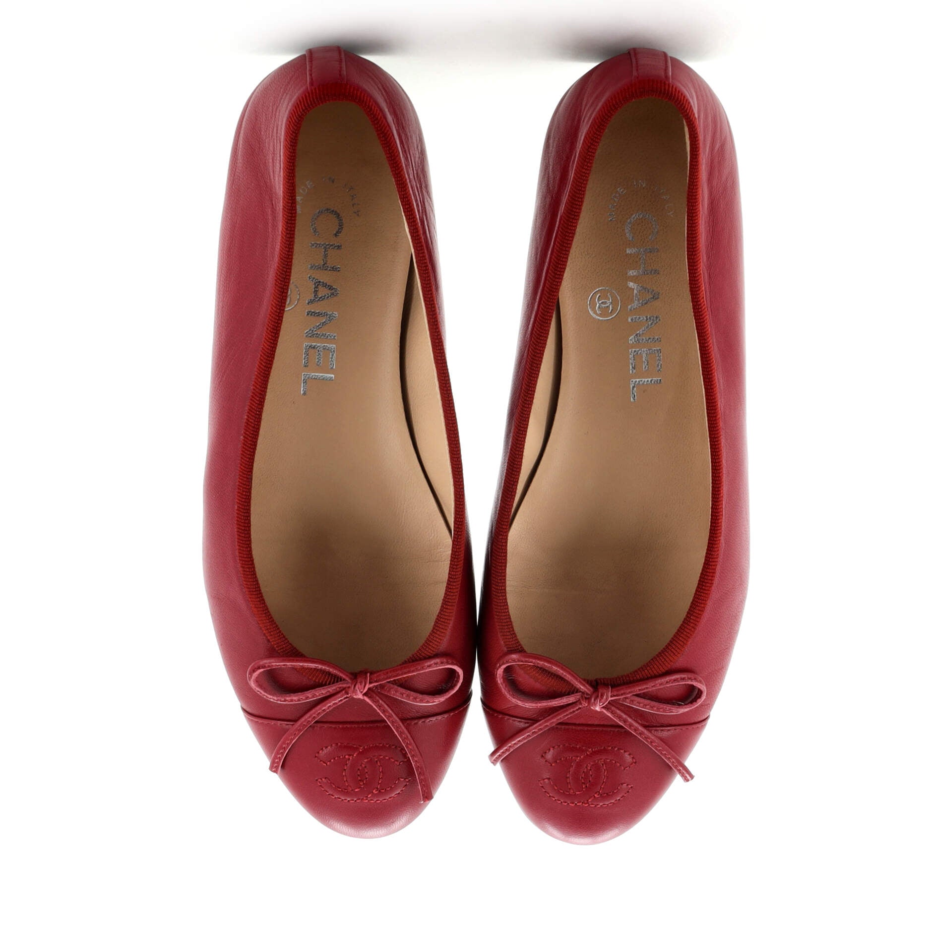 Women's CC Cap Toe Bow Ballerina Flats Leather