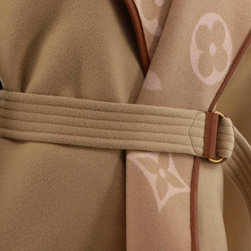 Women's Reversible Hooded Belted Wrap Coat Monogram Wool Blend