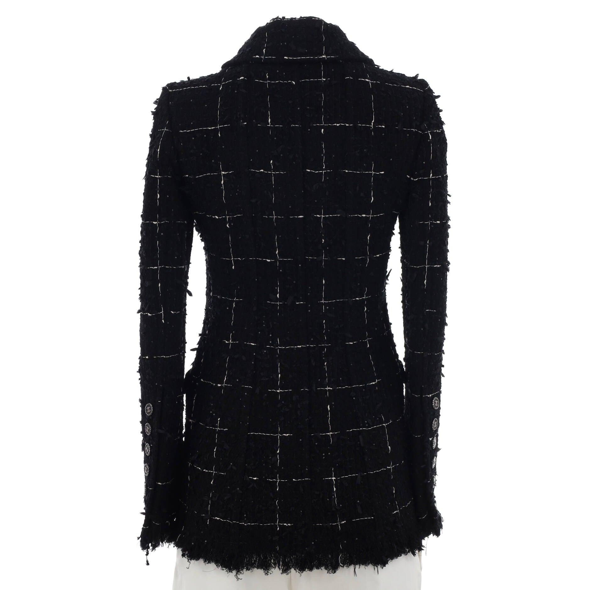 Women's Four Pocket Long Jacket Sequin Embellished Tweed