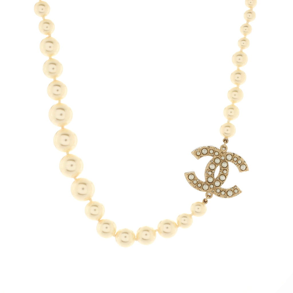 CC 100th Anniversary Short Necklace Metal with Faux Pearls and Crystals