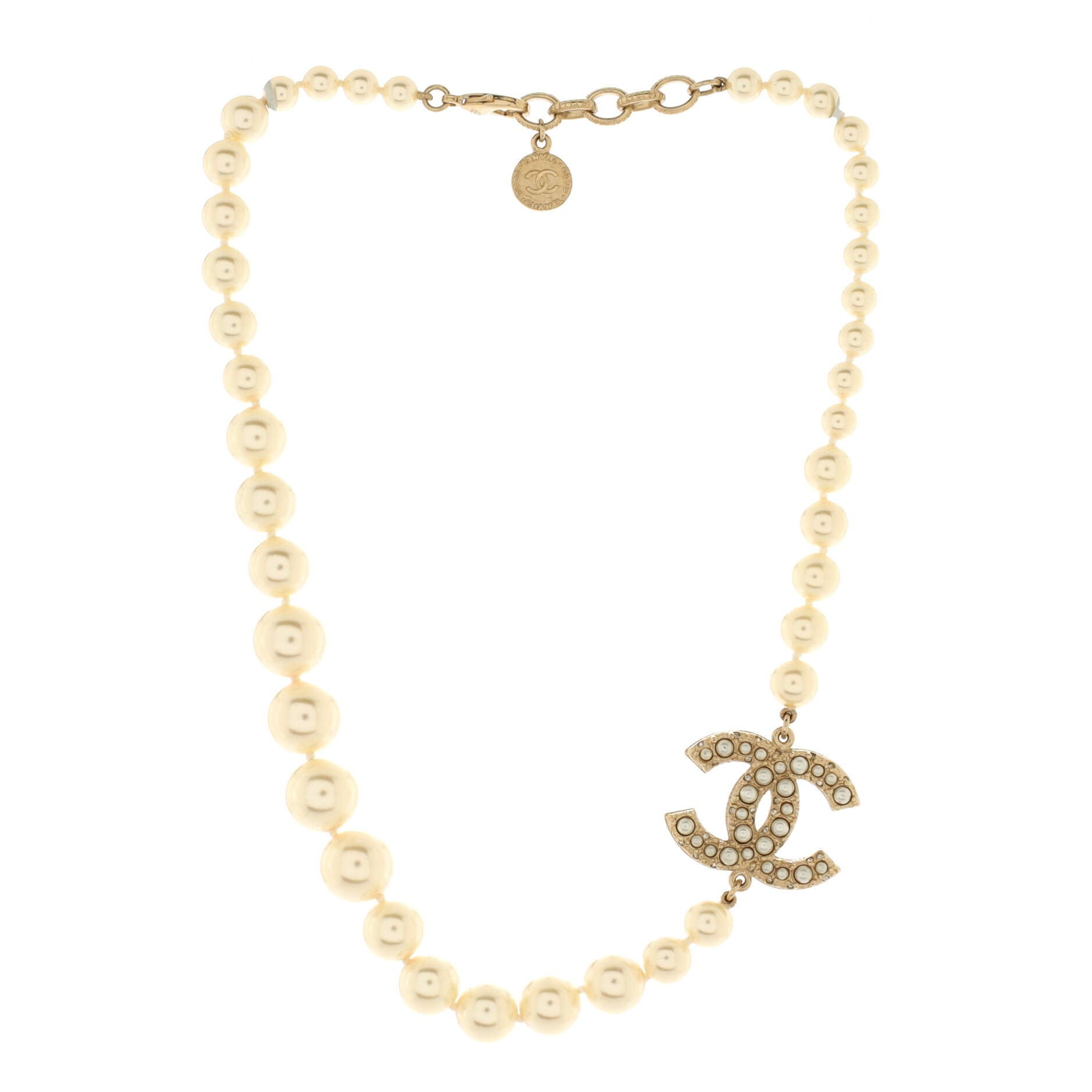 CC 100th Anniversary Short Necklace Metal with Faux Pearls and Crystals
