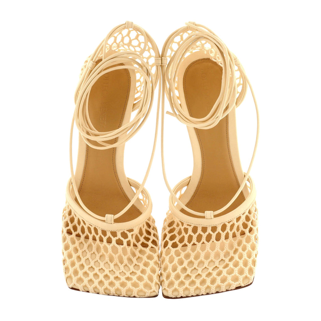 Women's Stretch Ankle Tie Heeled Sandals Mesh with Leather