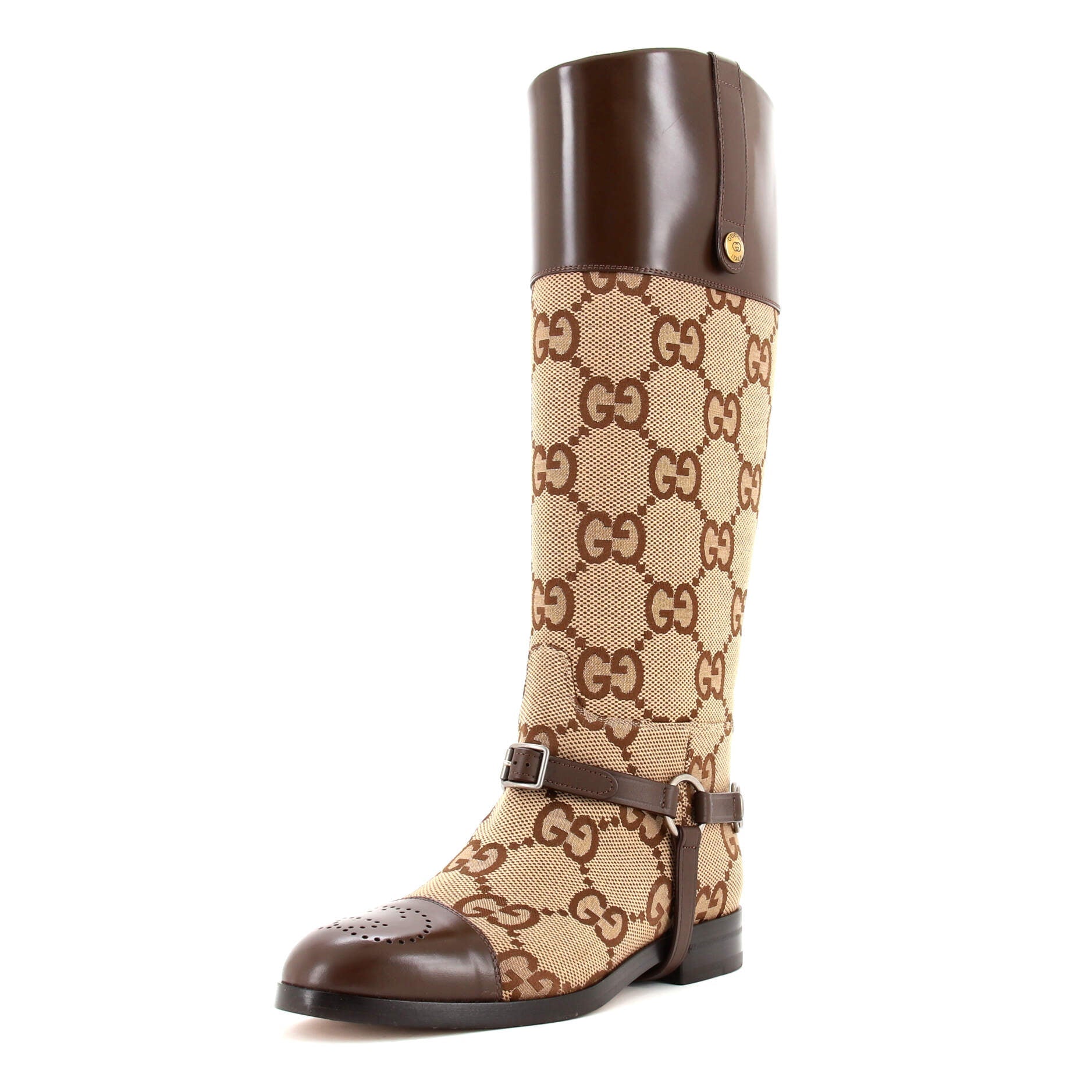 Women's Zelda Harness Cap Toe Riding Boots Jumbo GG Canvas with Leather