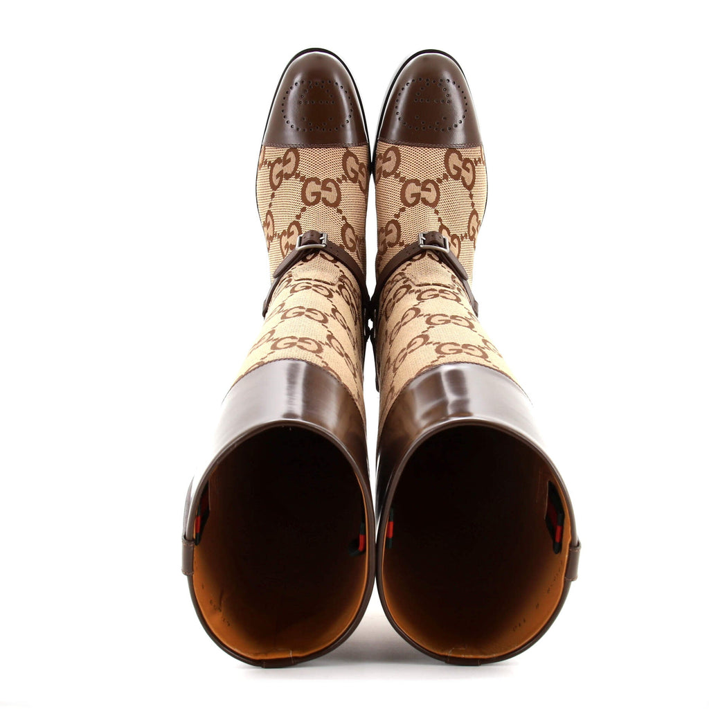 Women's Zelda Harness Cap Toe Riding Boots Jumbo GG Canvas with Leather