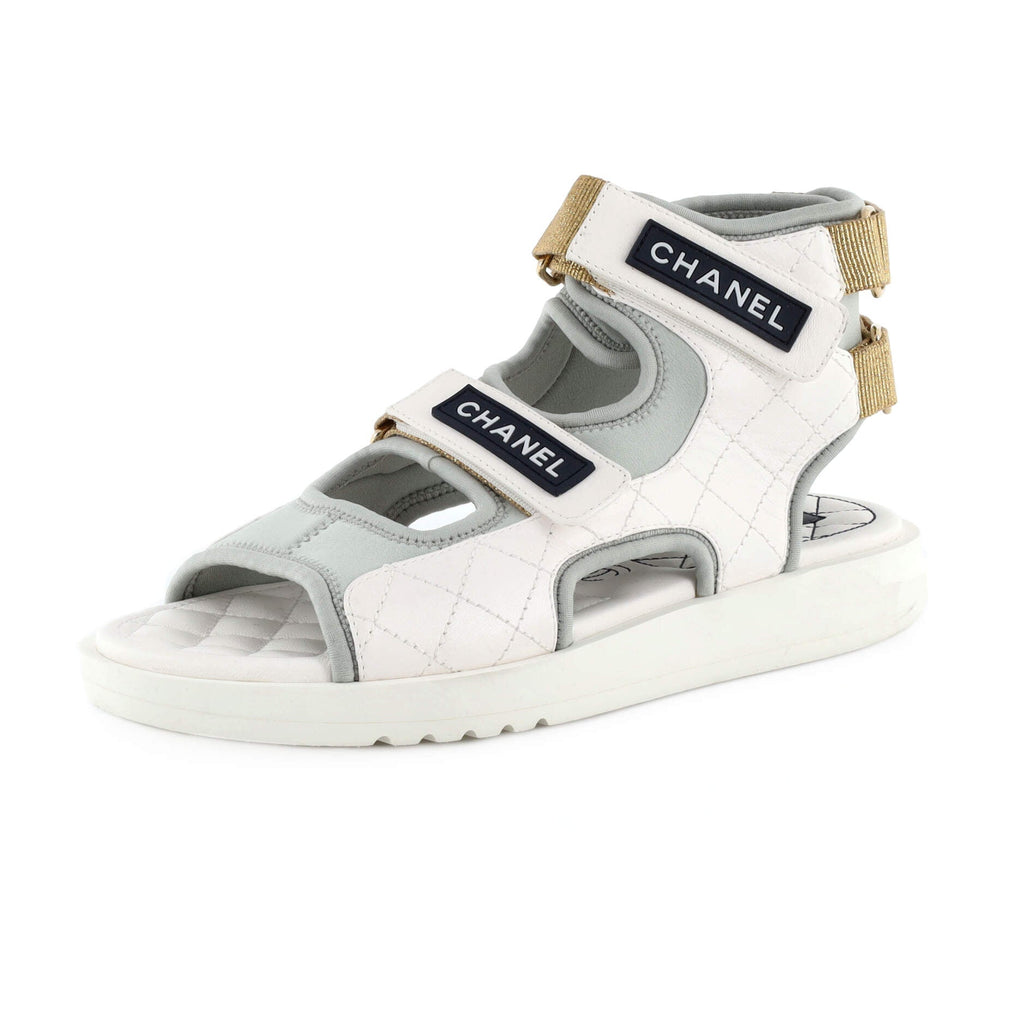 Women's Logo Gladiator Sandals Quilted Leather and Fabric