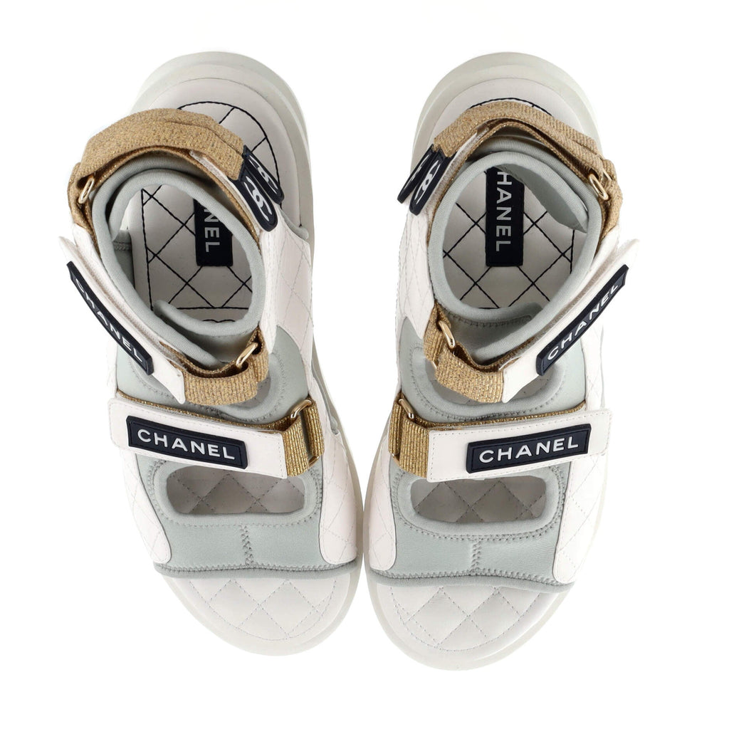 Women's Logo Gladiator Sandals Quilted Leather and Fabric