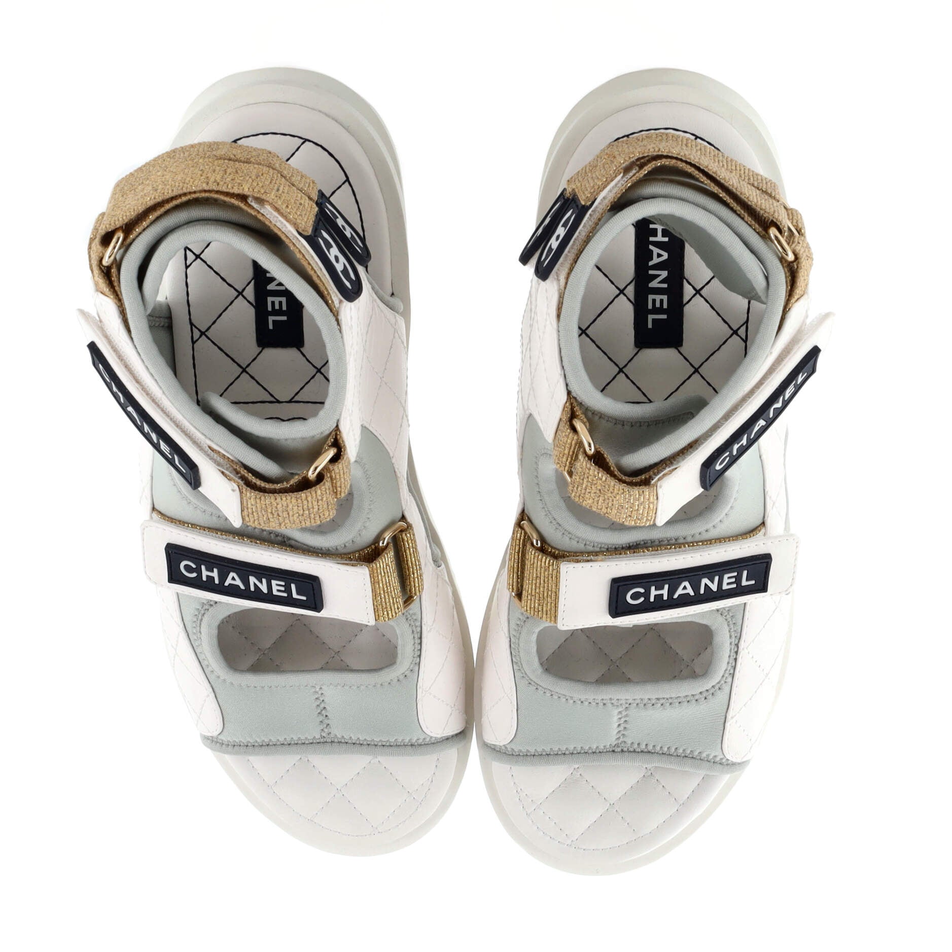 Women's Logo Gladiator Sandals Quilted Leather and Fabric