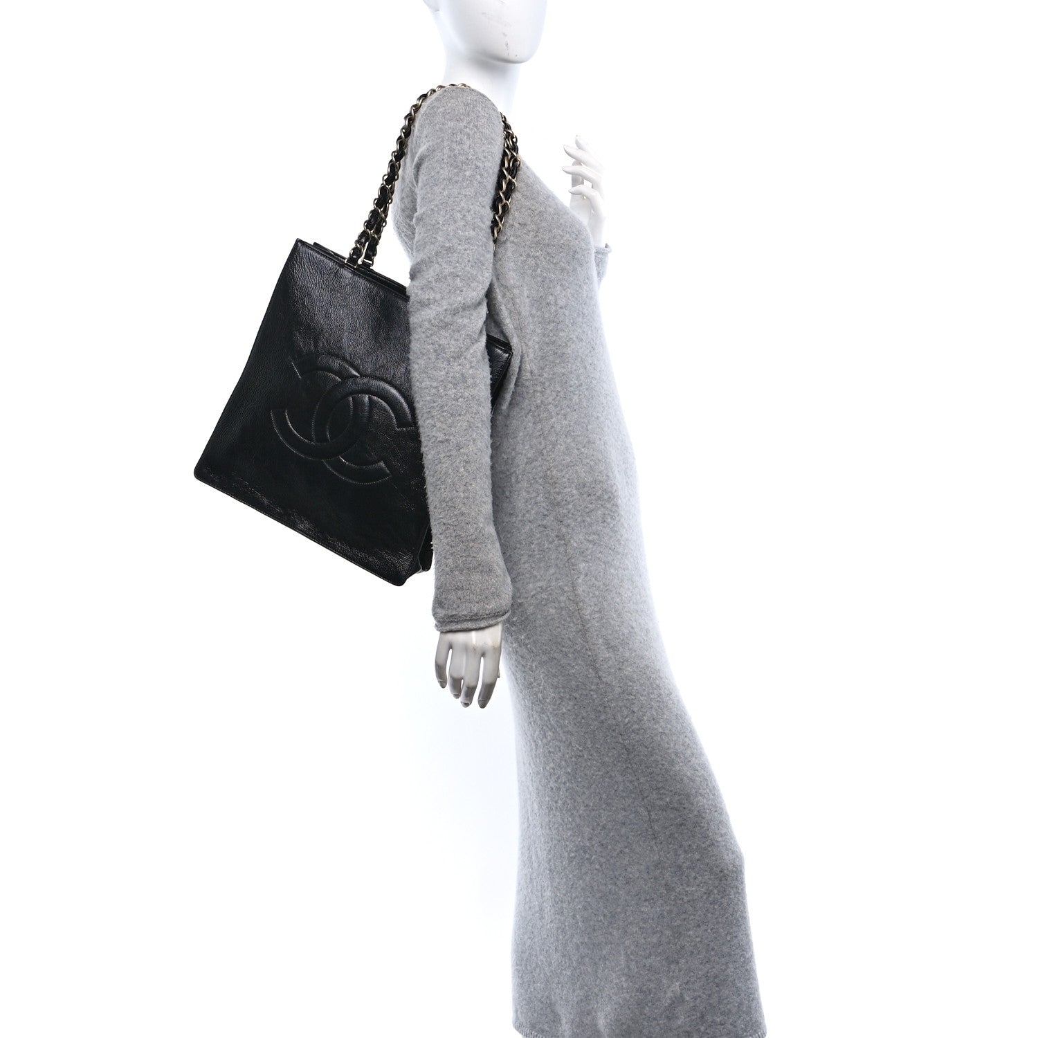 Shiny Aged Calfskin North South Shopping Bag Black