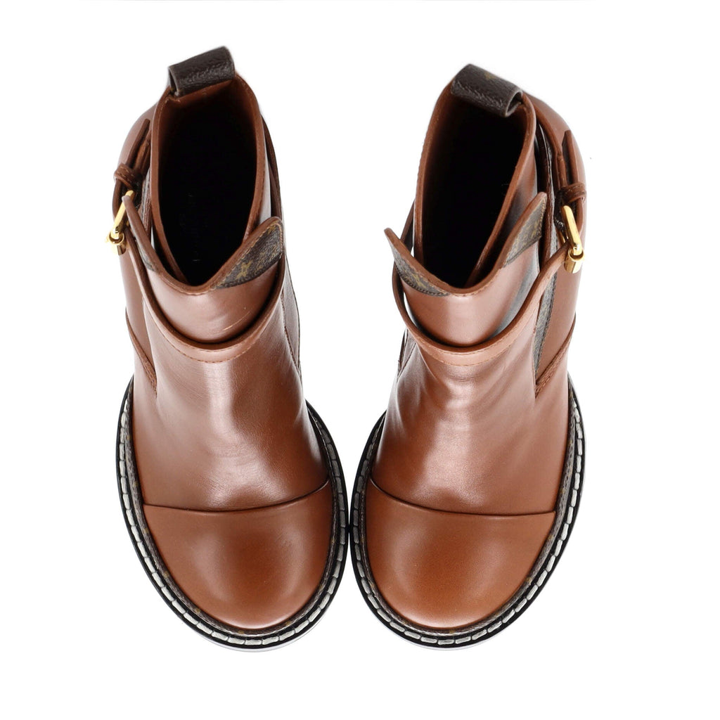 Women's Star Trail Buckle Ankle Boots Leather with Monogram Canvas