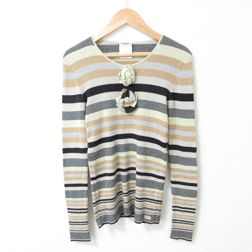 Chanel 01P Flowe Corsage Border Knit Sweater