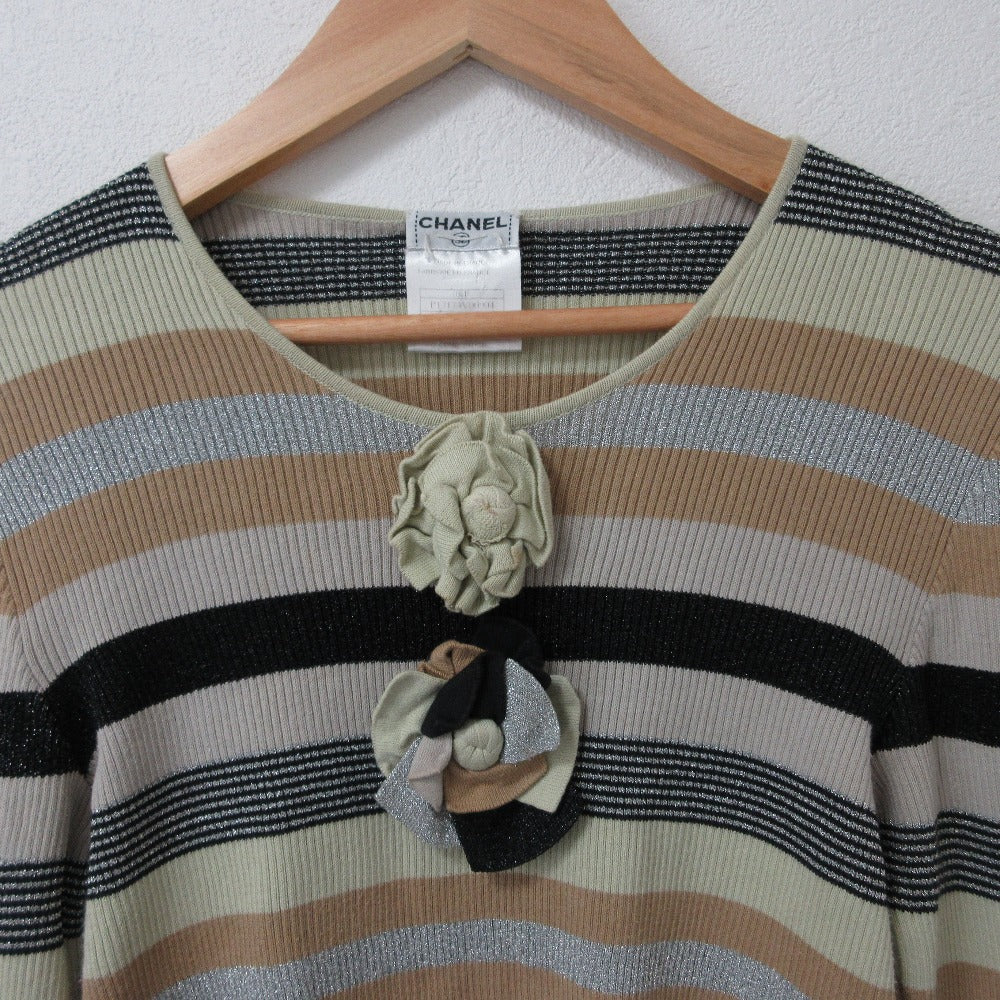 Chanel 01P Flowe Corsage Border Knit Sweater