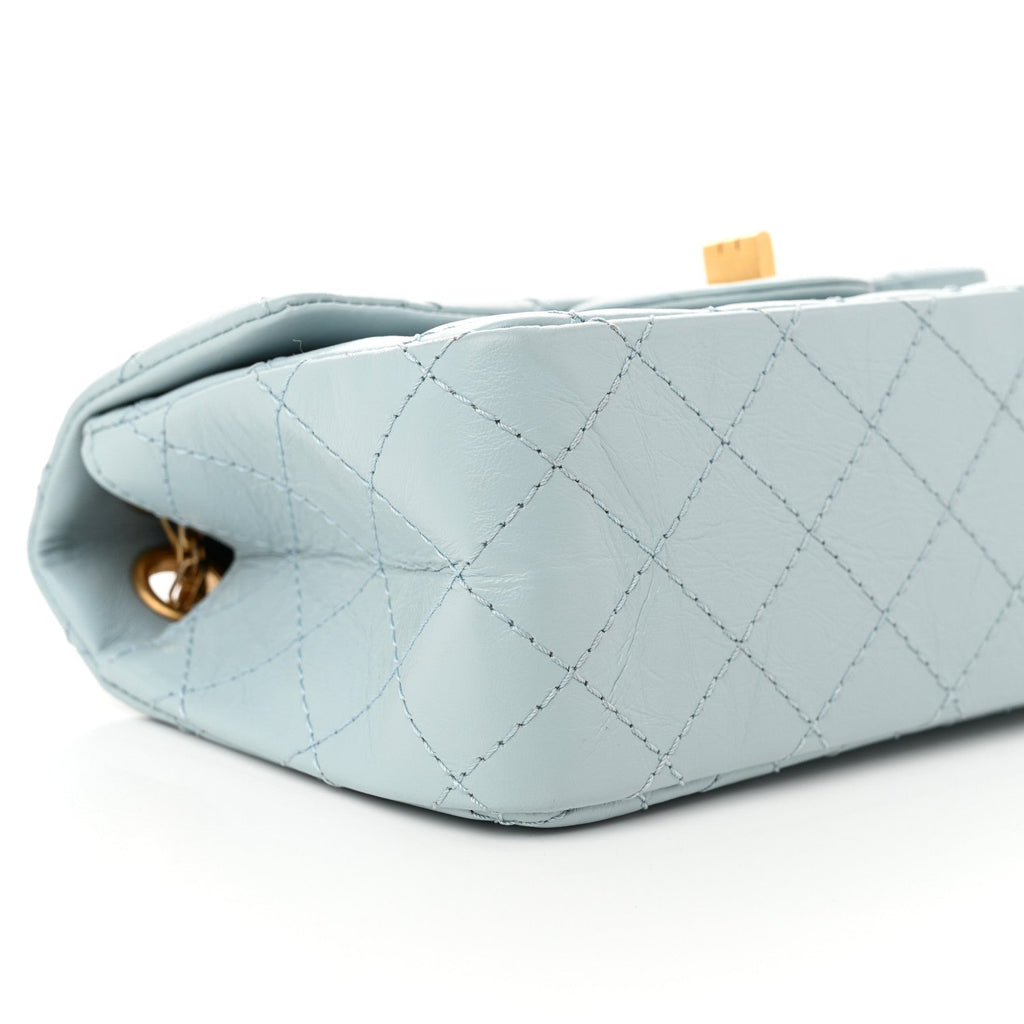 Aged Calfskin Quilted 2.55 Reissue Mini Flap Light Blue