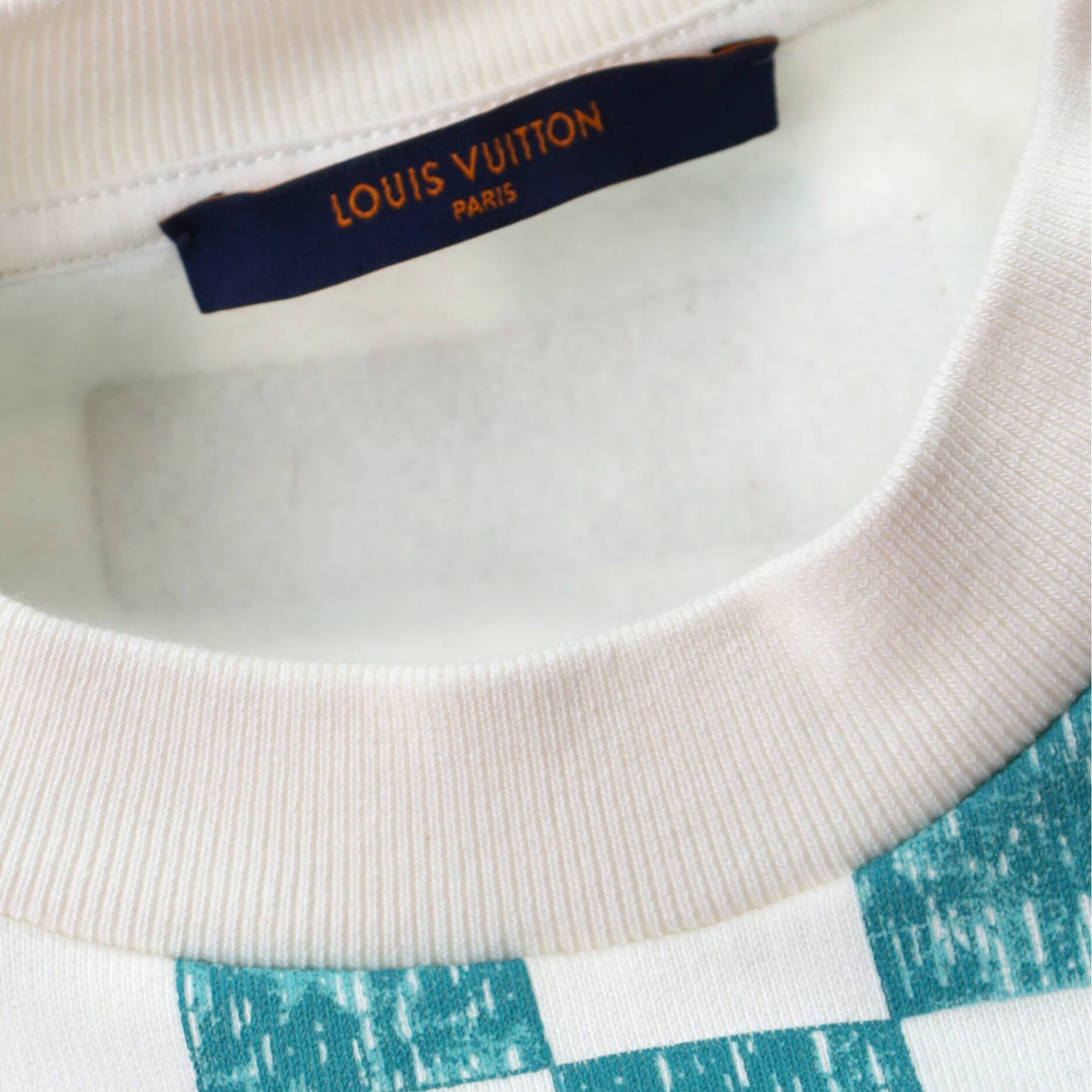 Men's Crewneck Sweatshirt Pencil Effect Damier Cotton