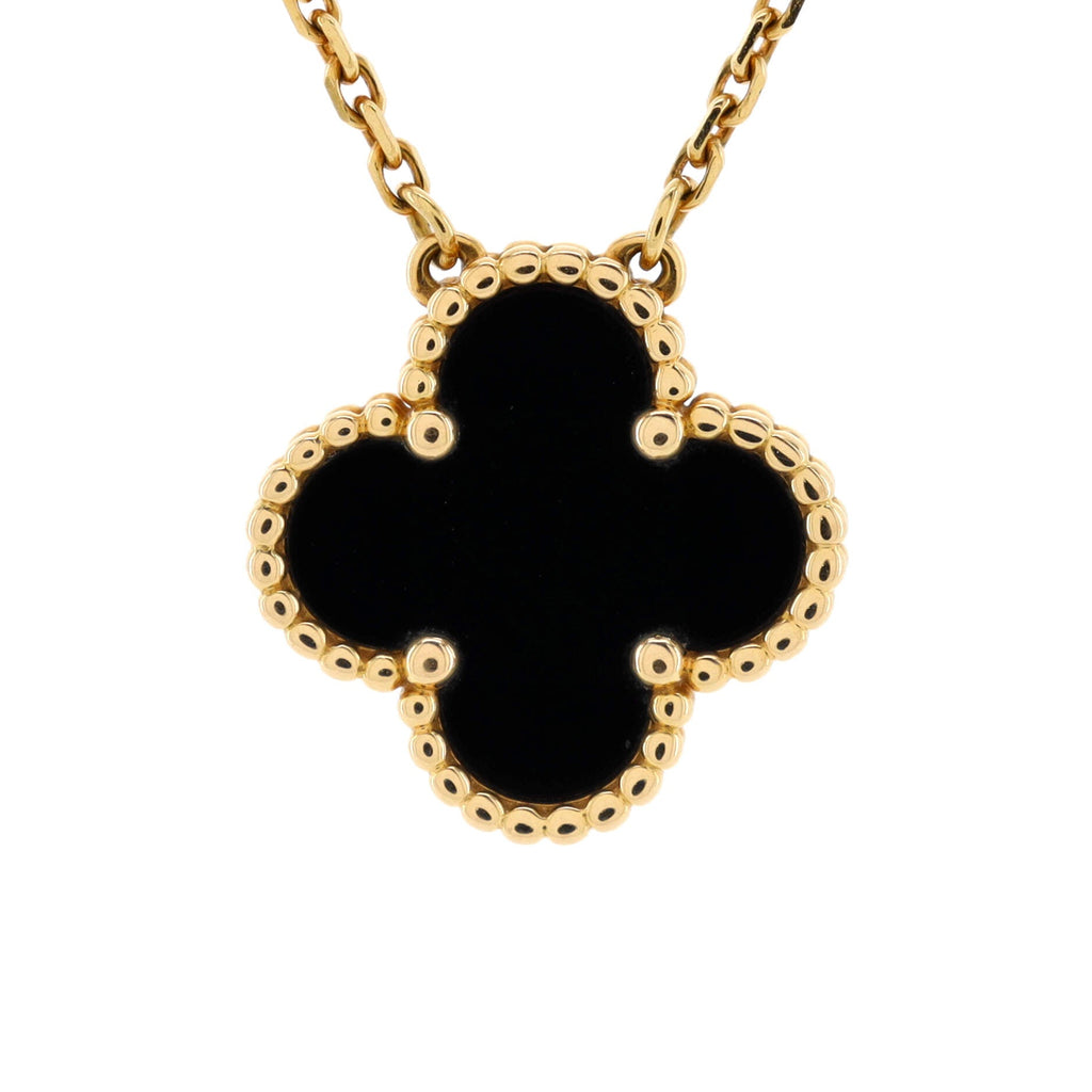 Vintage Alhambra Pendant Necklace 18K Yellow Gold and Onyx