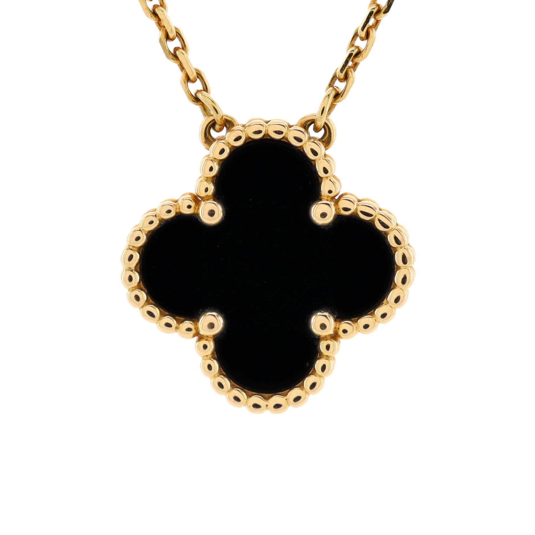 Vintage Alhambra Pendant Necklace 18K Yellow Gold and Onyx