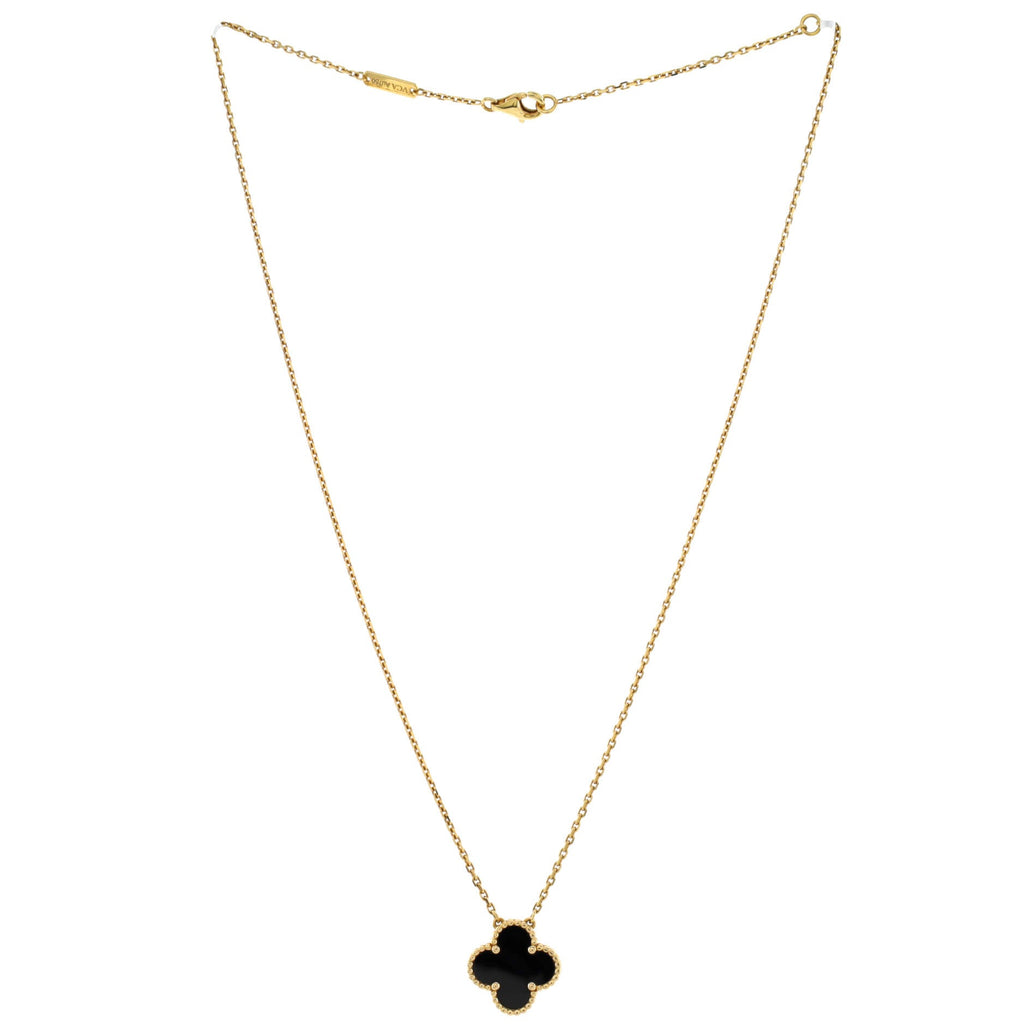 Vintage Alhambra Pendant Necklace 18K Yellow Gold and Onyx