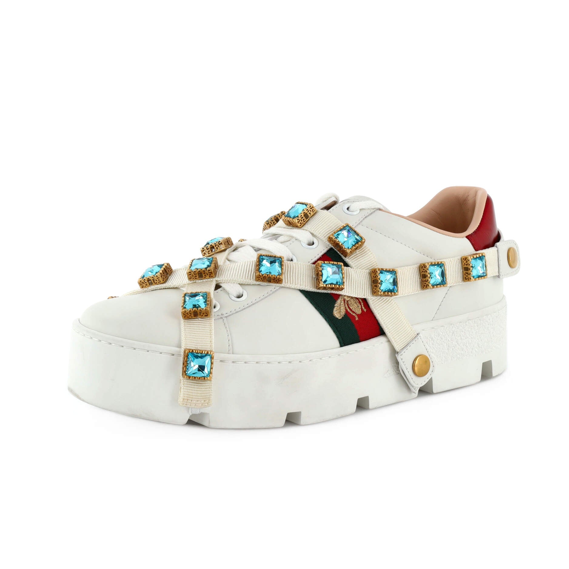 Women's Ace Web Platform Sneakers Leather with Crystals