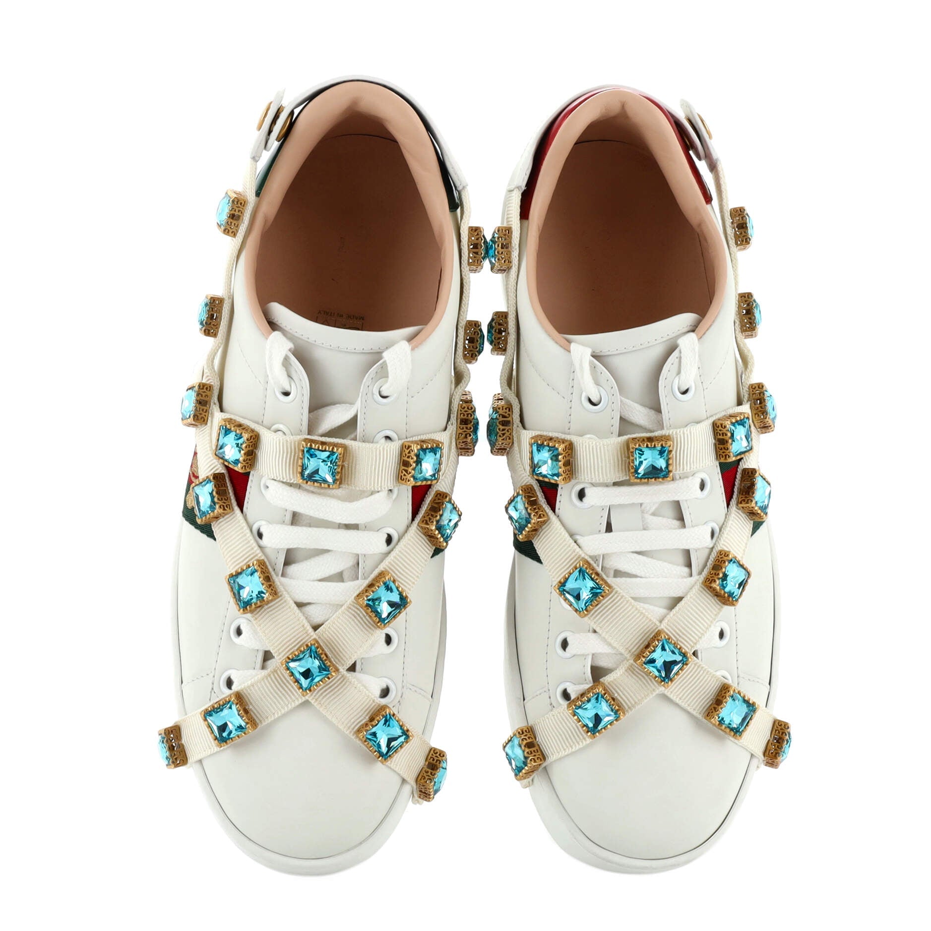 Women's Ace Web Platform Sneakers Leather with Crystals