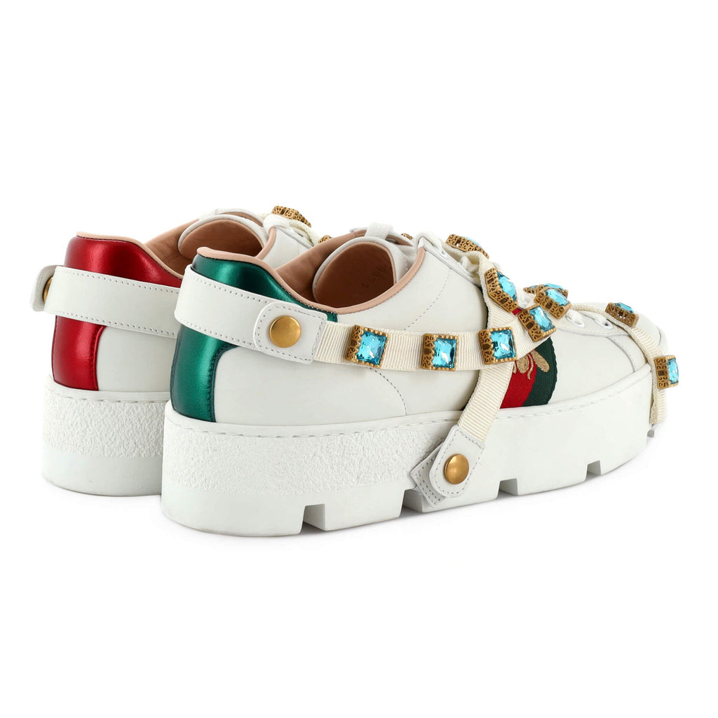 Women's Ace Web Platform Sneakers Leather with Crystals