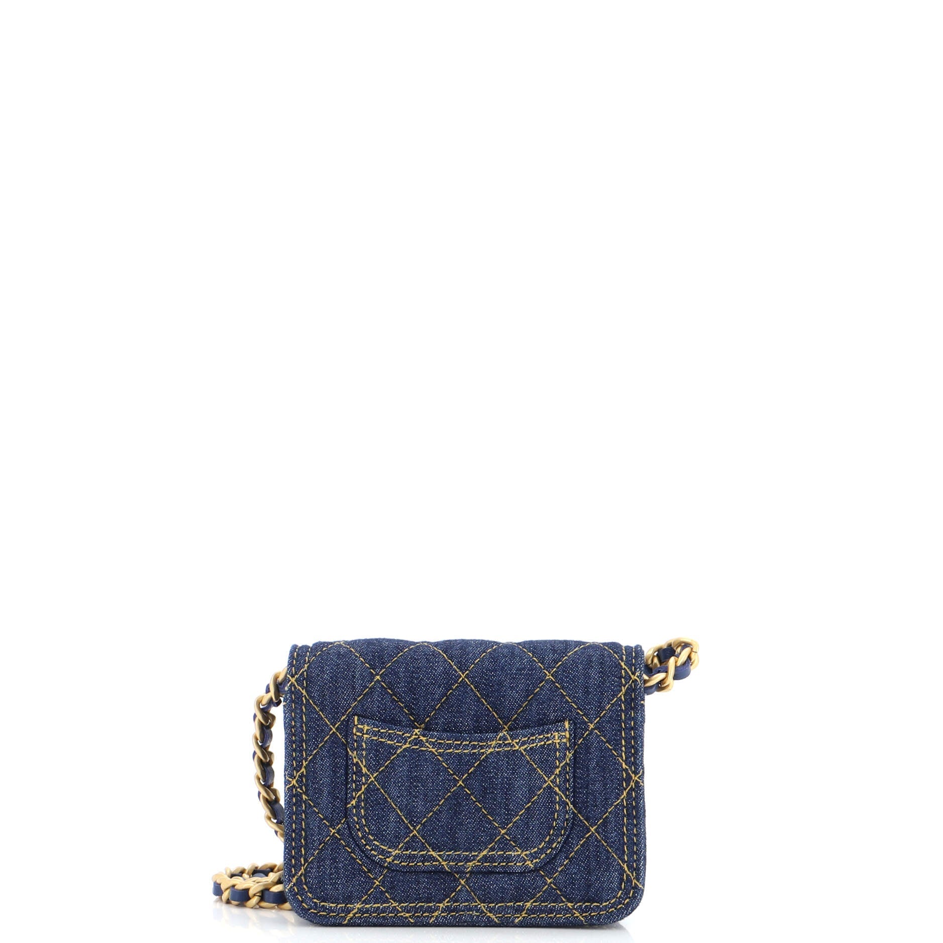 Double You CC Flap Clutch with Chain Quilted Denim