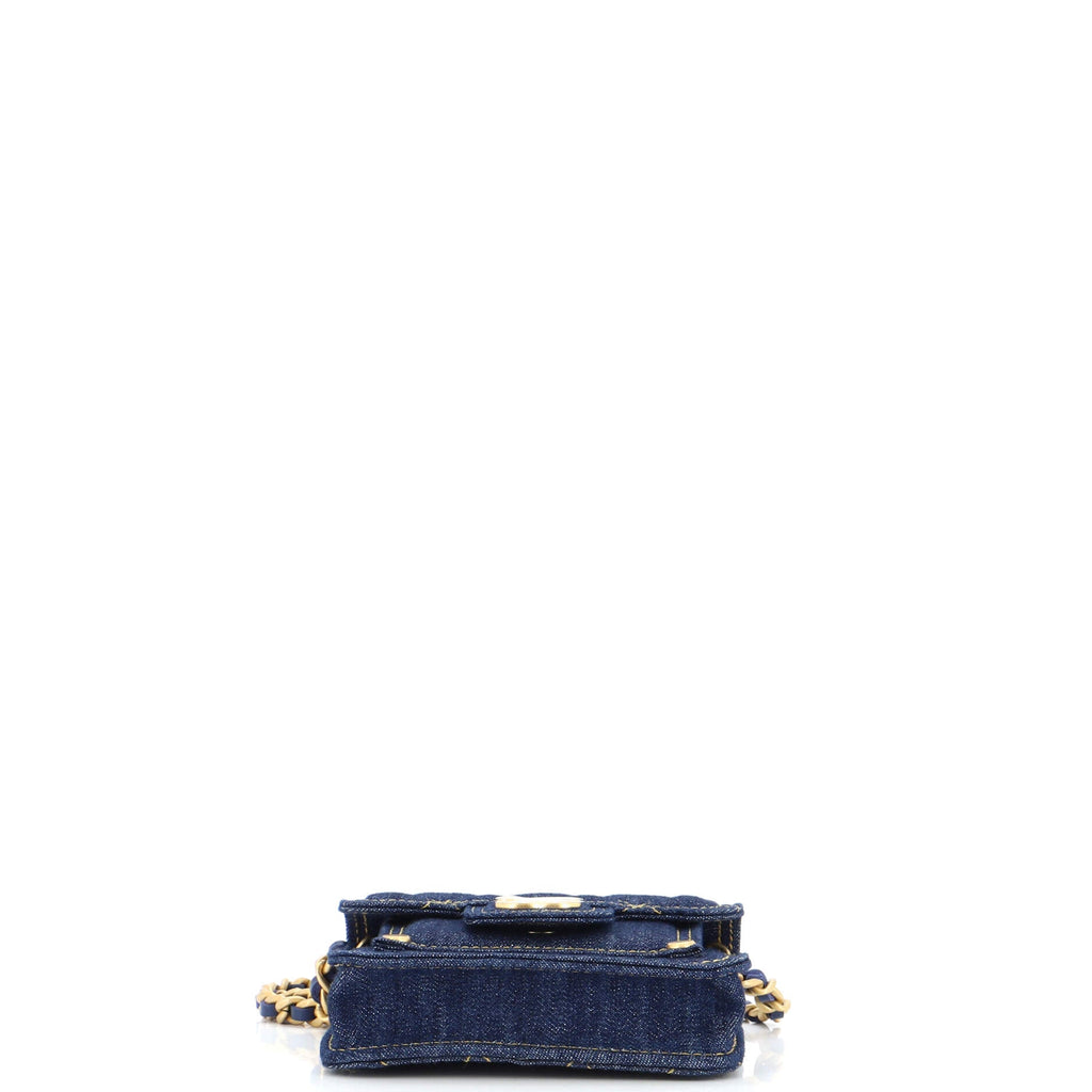 Double You CC Flap Clutch with Chain Quilted Denim