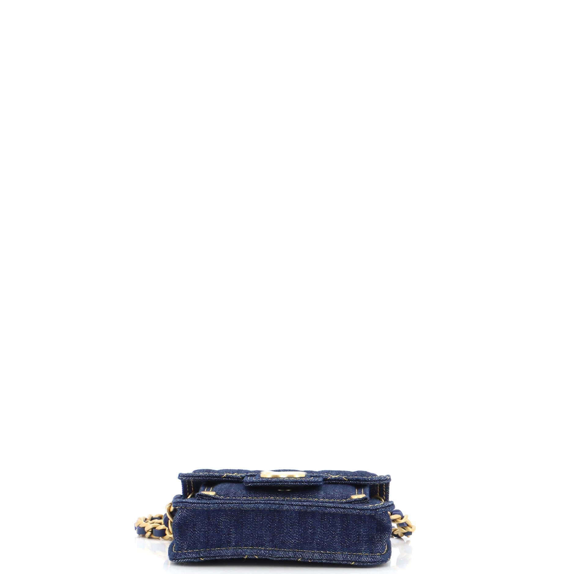 Double You CC Flap Clutch with Chain Quilted Denim