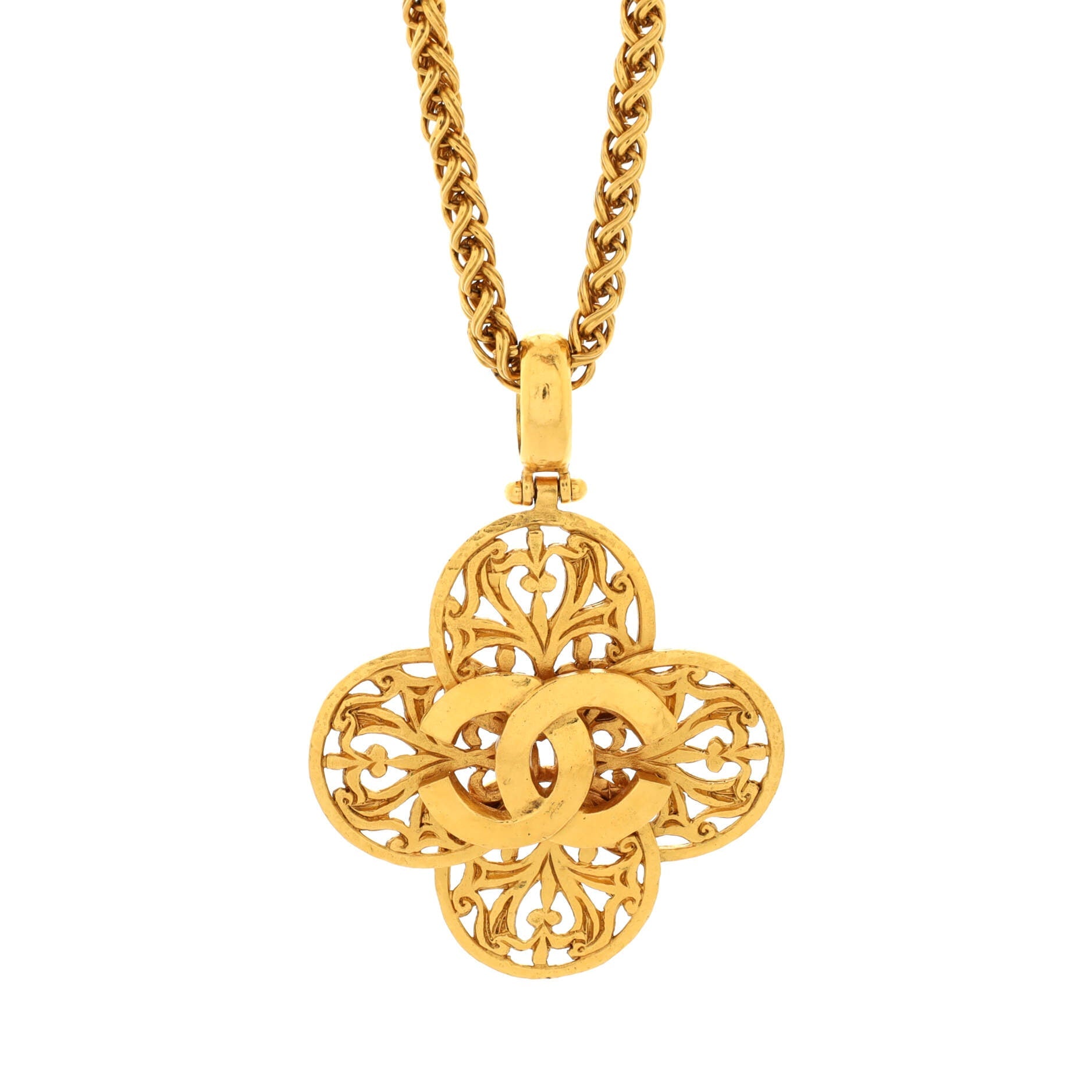 Vintage CC Cut Out Cross Pendant Necklace Metal