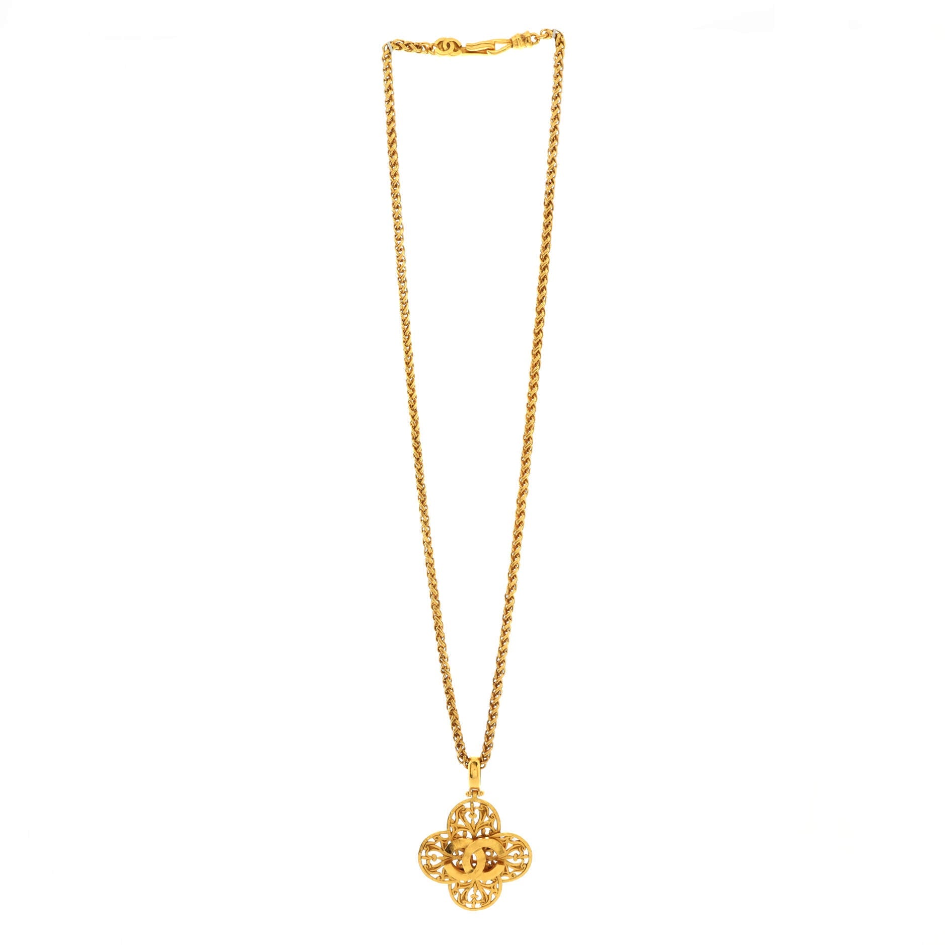 Vintage CC Cut Out Cross Pendant Necklace Metal