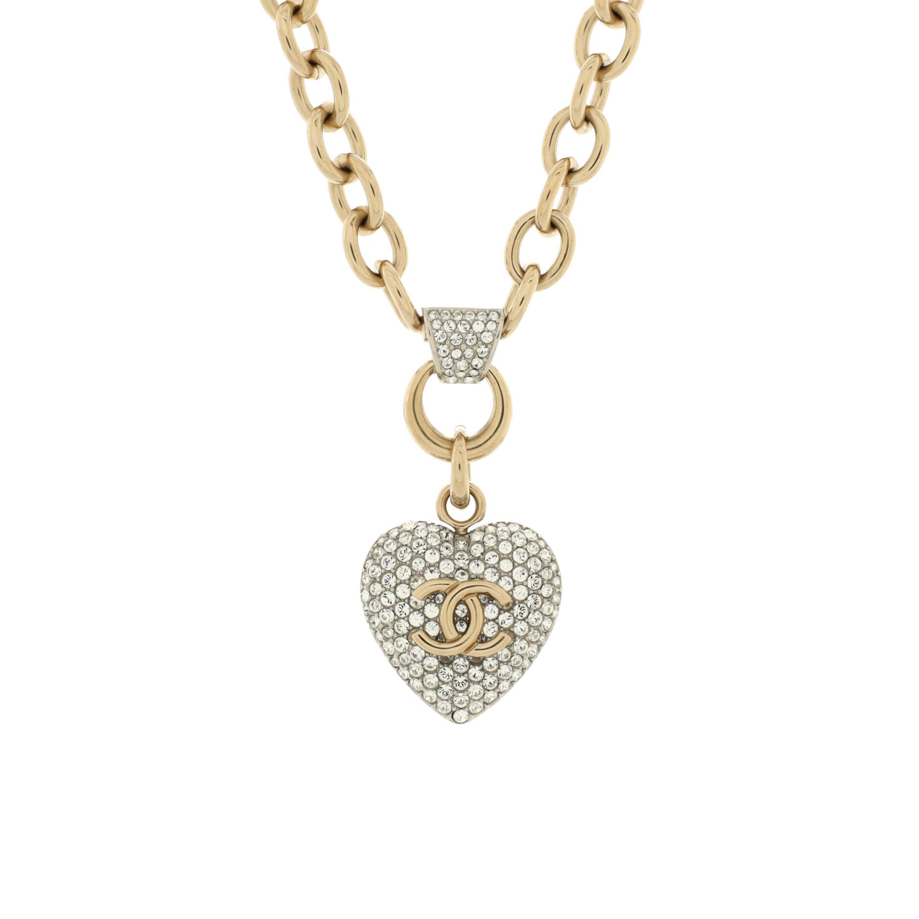 CC Heart Short Pendant Necklace Metal with Crystals