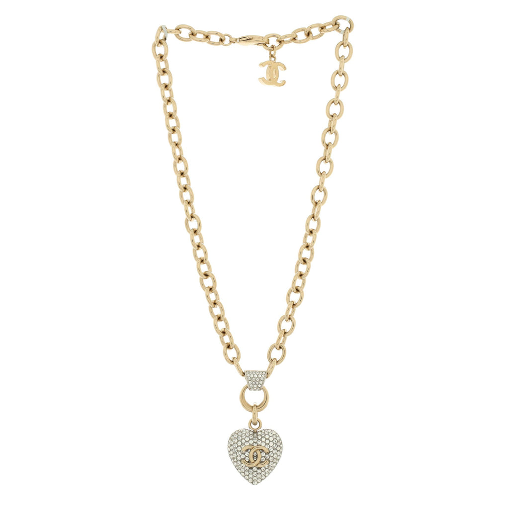 CC Heart Short Pendant Necklace Metal with Crystals