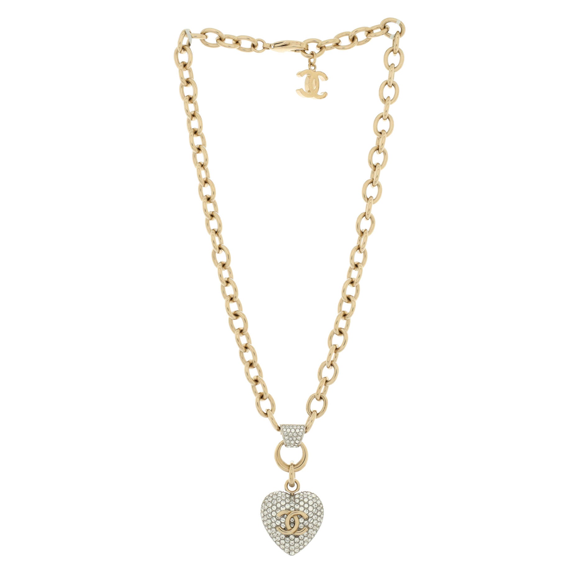 CC Heart Short Pendant Necklace Metal with Crystals