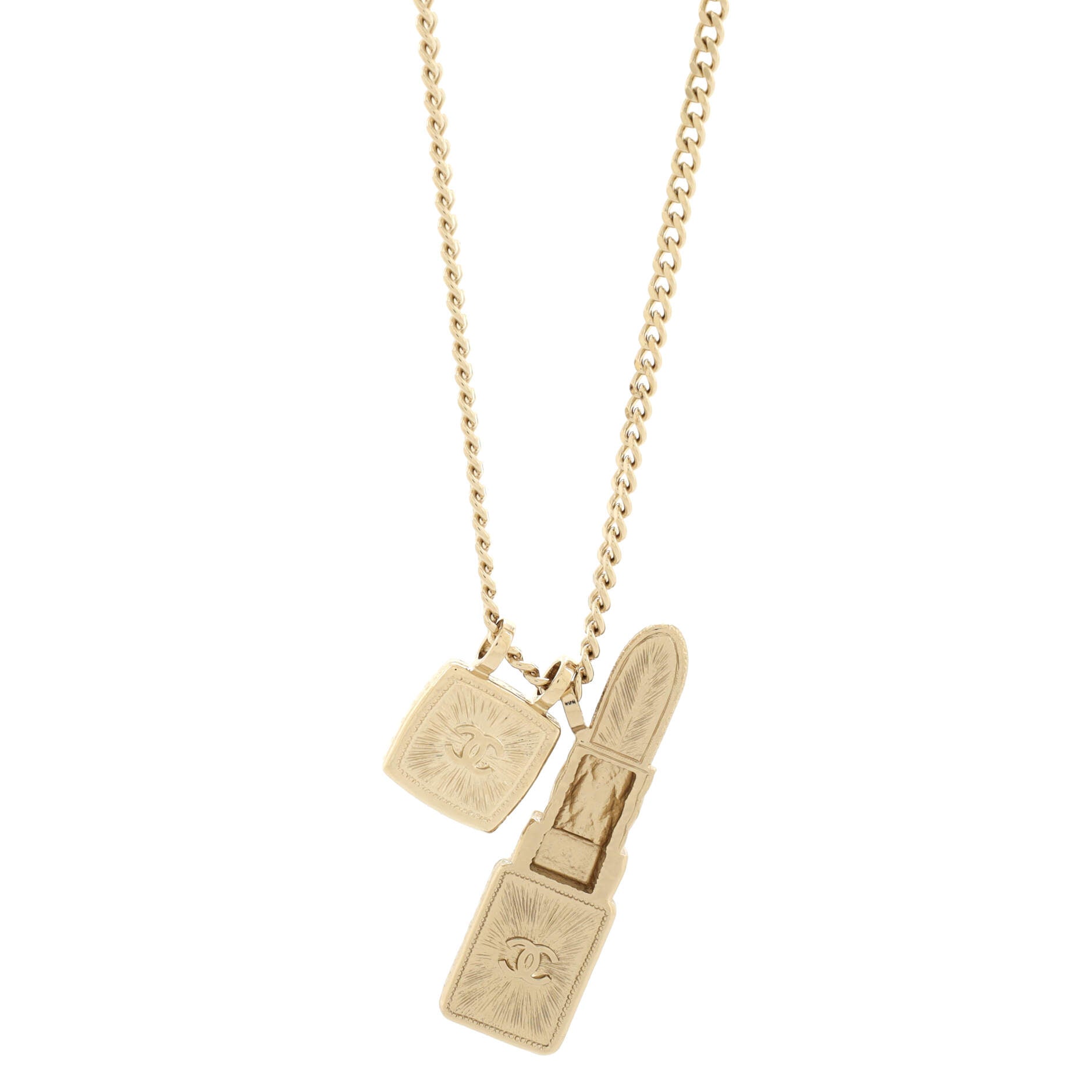 CC Lipstick Charm Pendant Necklace Metal with Resin and Crystals