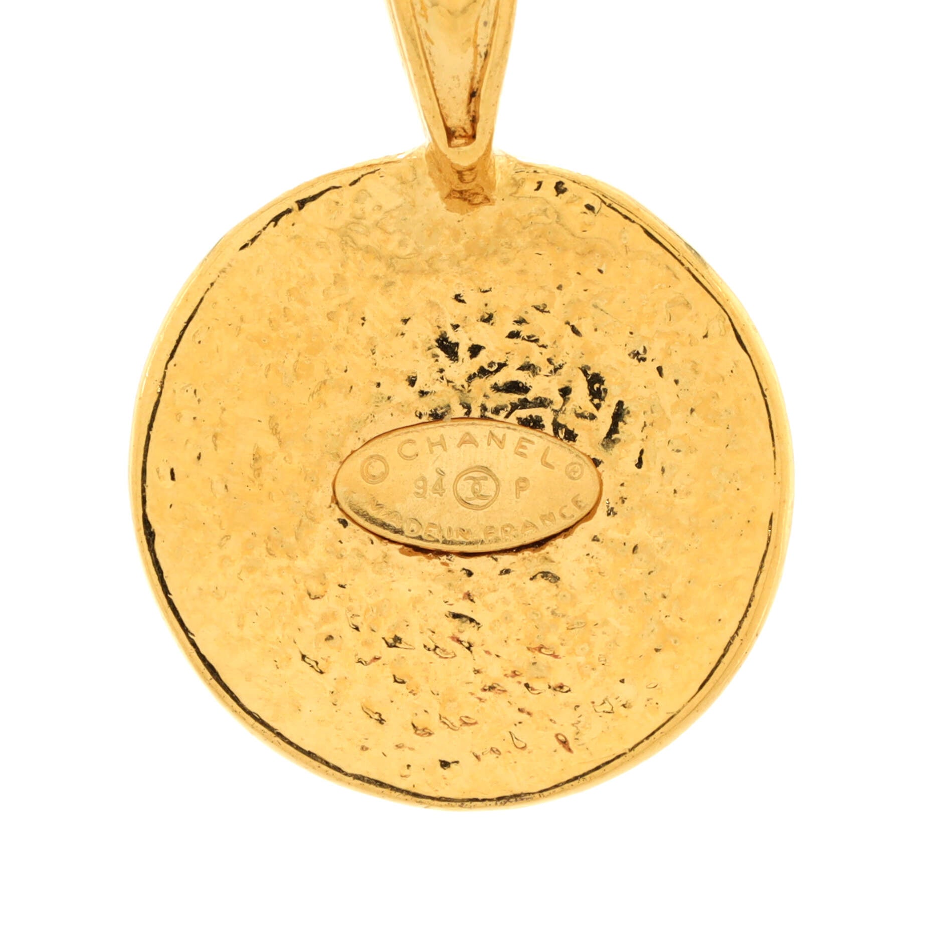Vintage CC Round Pendant Long Necklace Metal