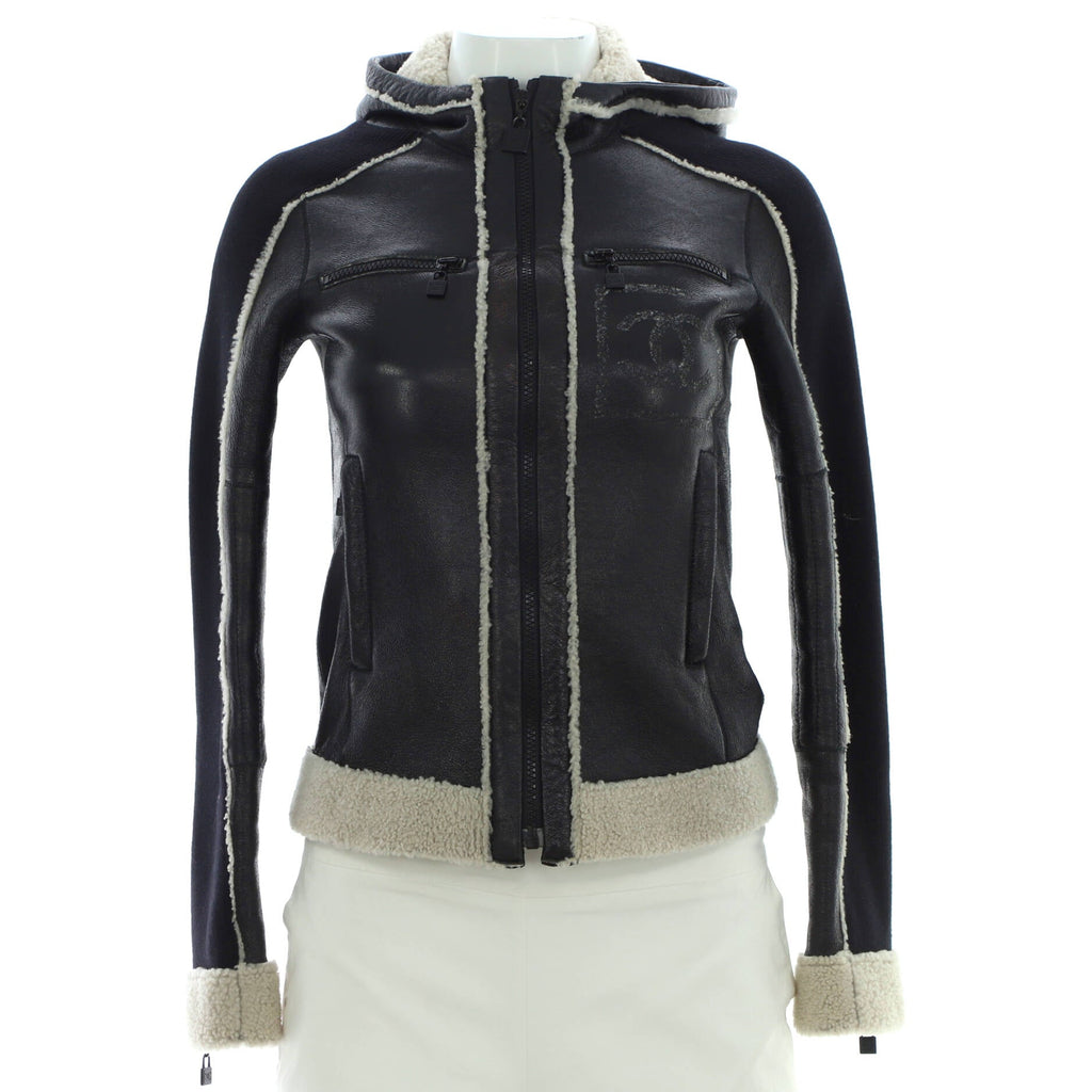 Women's Vintage Sport CC Hooded Zipped Jacket Lambskin with Shearling