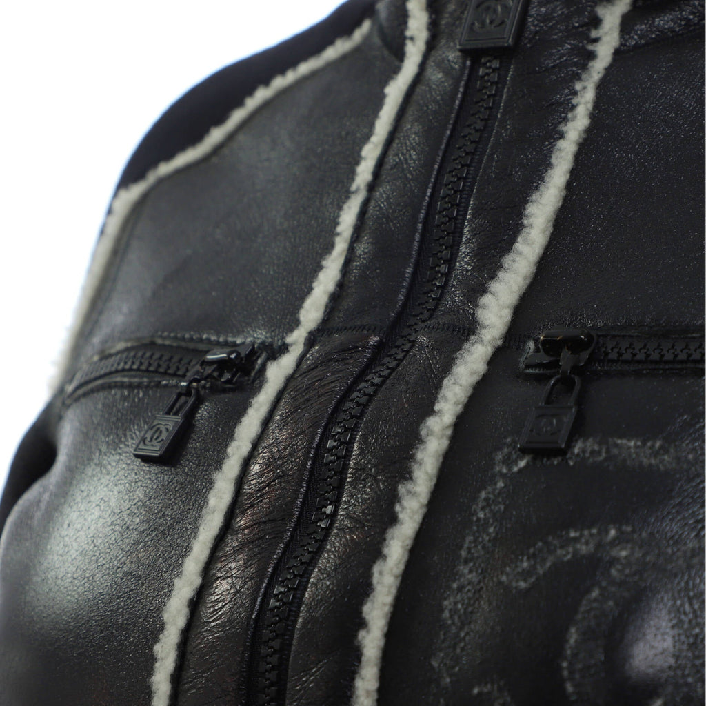 Women's Vintage Sport CC Hooded Zipped Jacket Lambskin with Shearling