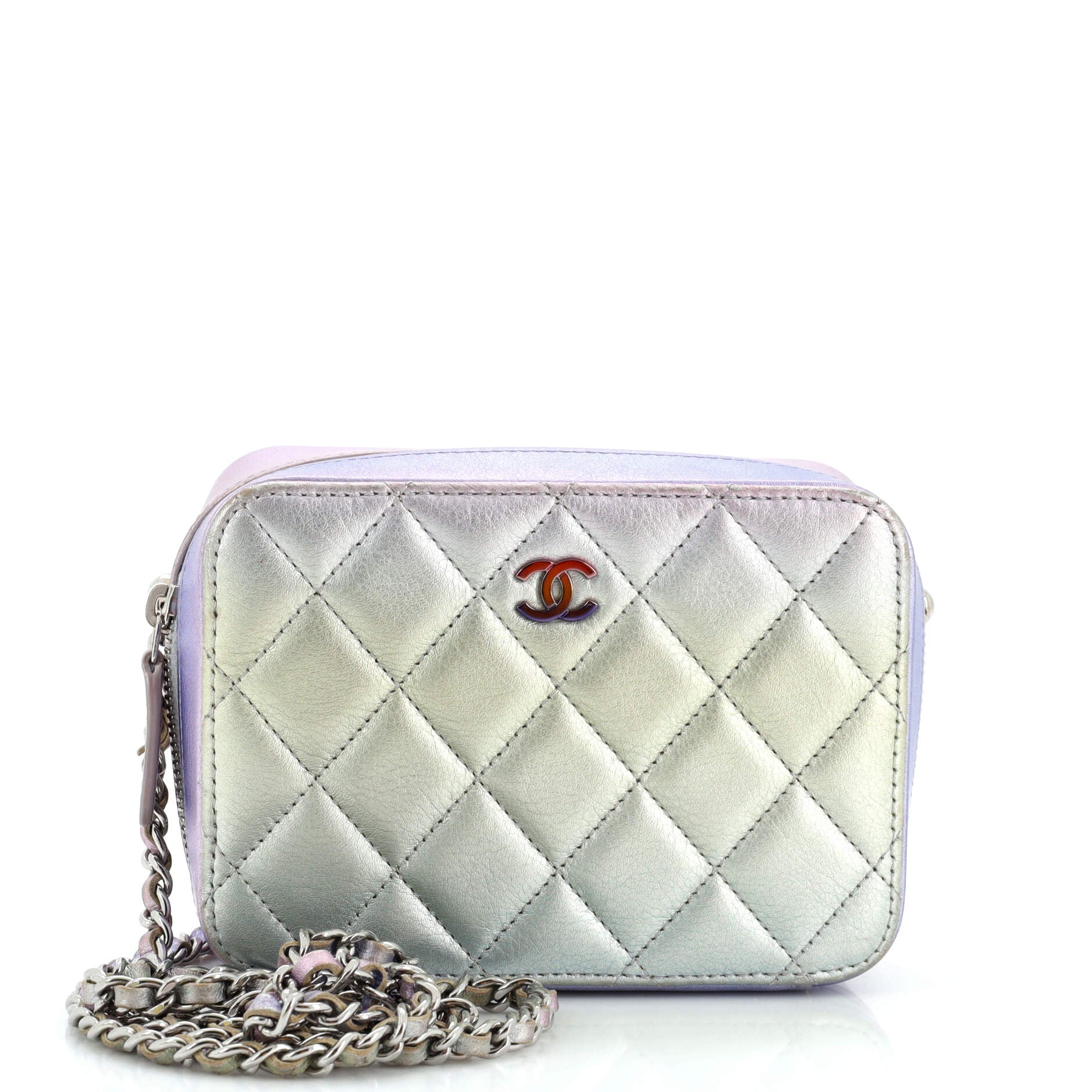 Zip Around Vanity Case with Chain Quilted Gradient Metallic Calfskin with Gradient Hardware Mini