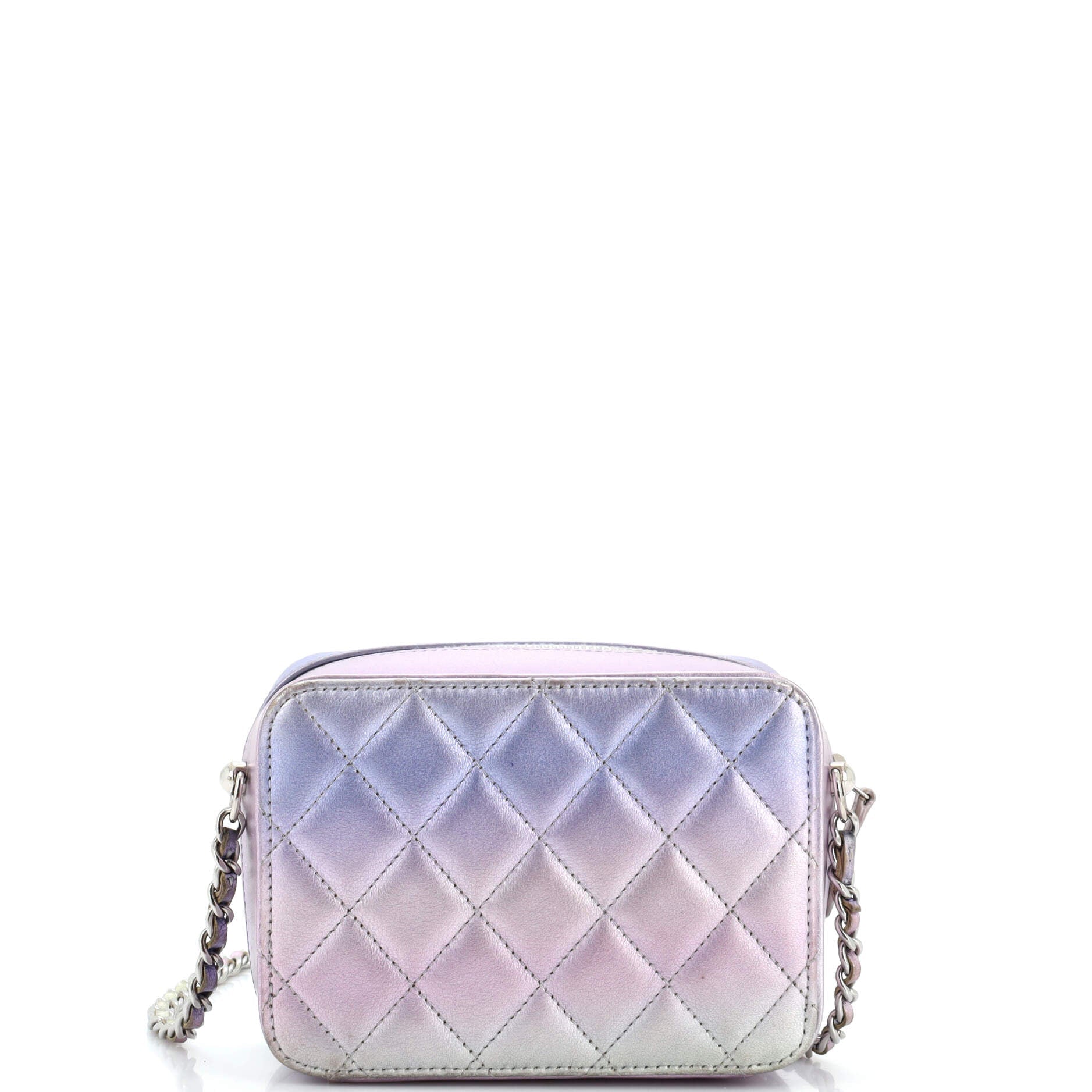 Zip Around Vanity Case with Chain Quilted Gradient Metallic Calfskin with Gradient Hardware Mini
