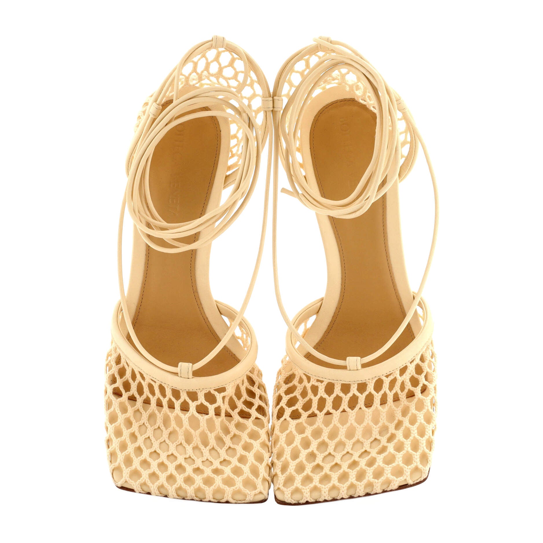 Women's Stretch Ankle Tie Heeled Sandals Mesh with Leather